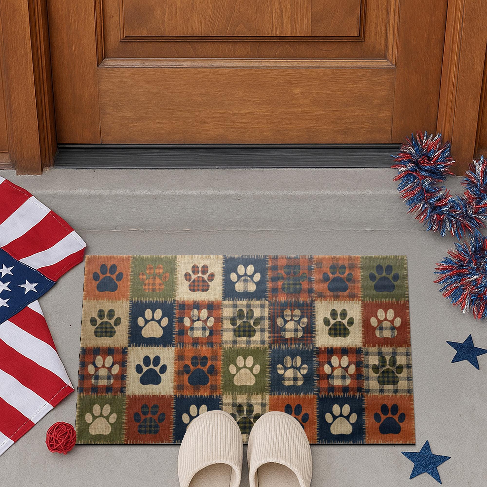 Plaid Paw Print Doormat – Plaid Pet Entrance Mat – Front Door Rug image 2