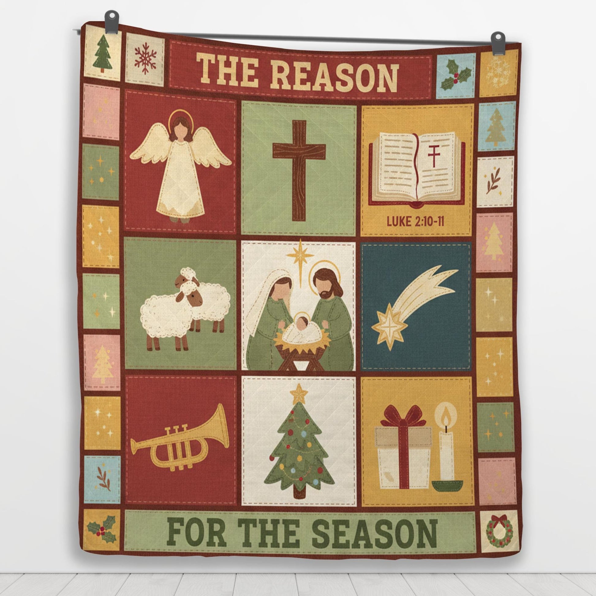 Nativity Quilt Blanket: "Reason for the Season" Slogan, Religious Christmas, Patchwork Style image 5