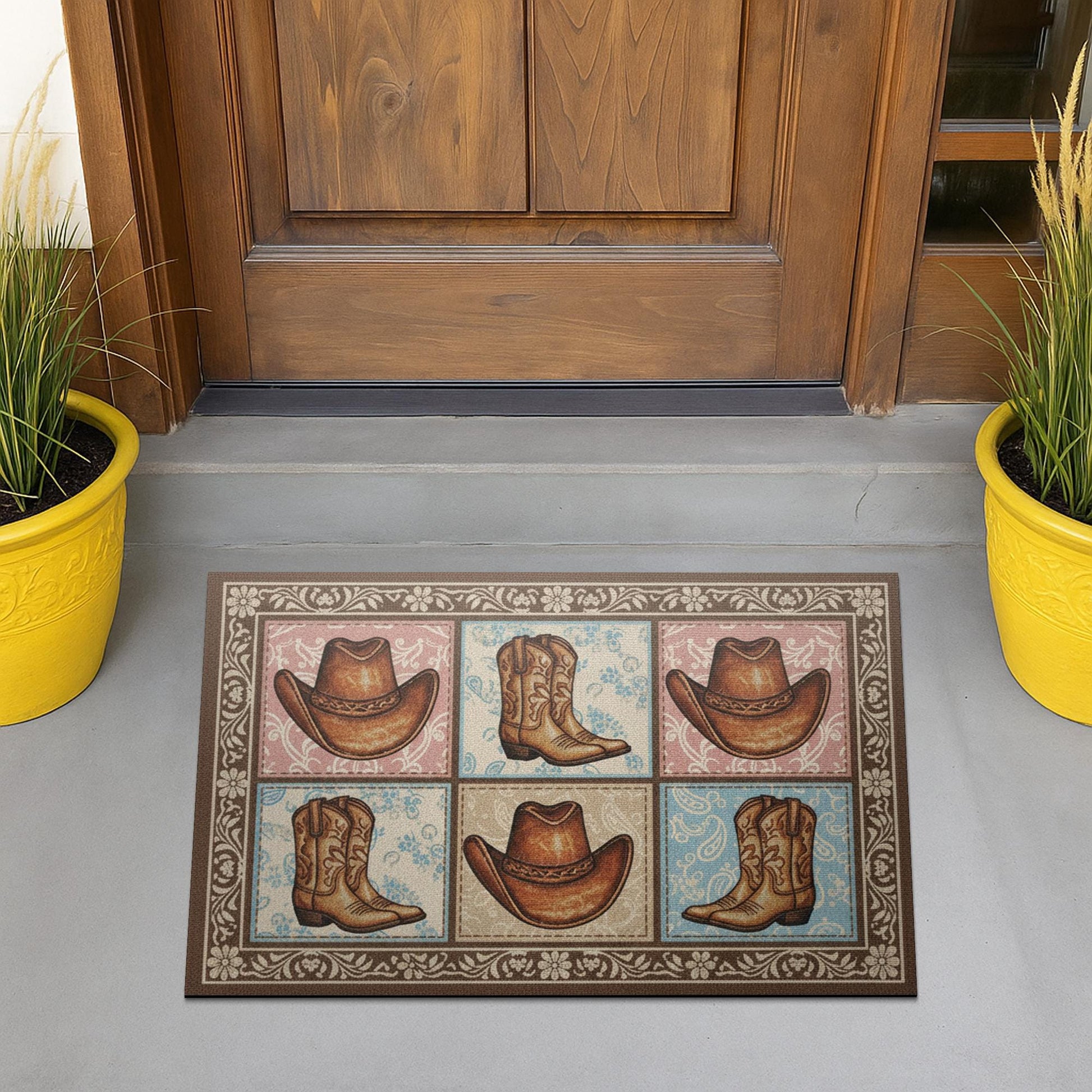 Cowboy Hat & Boots Doormat – Rustic Western Entry Mat image 2