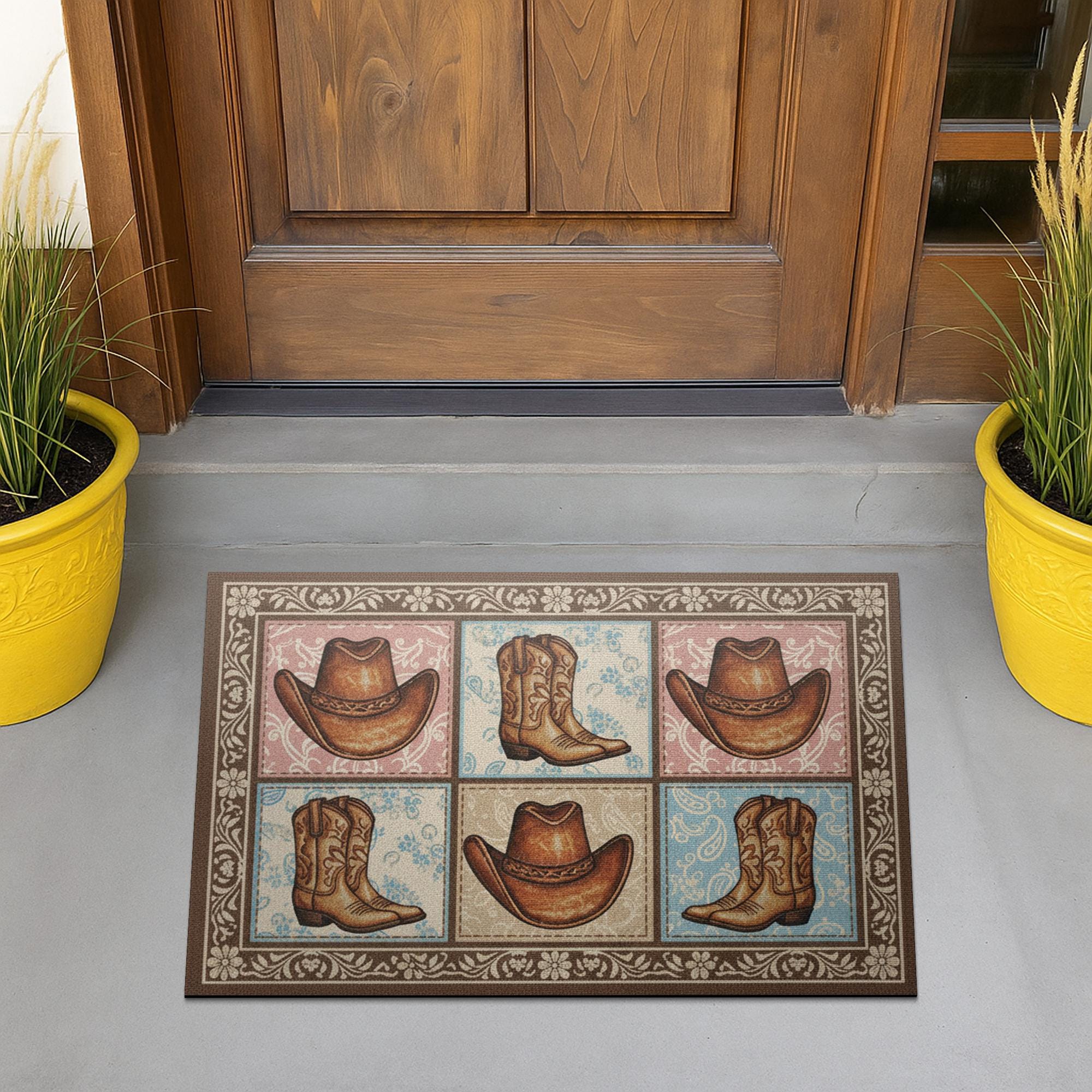 Cowboy Hat & Boots Doormat – Rustic Western Entry Mat image 2