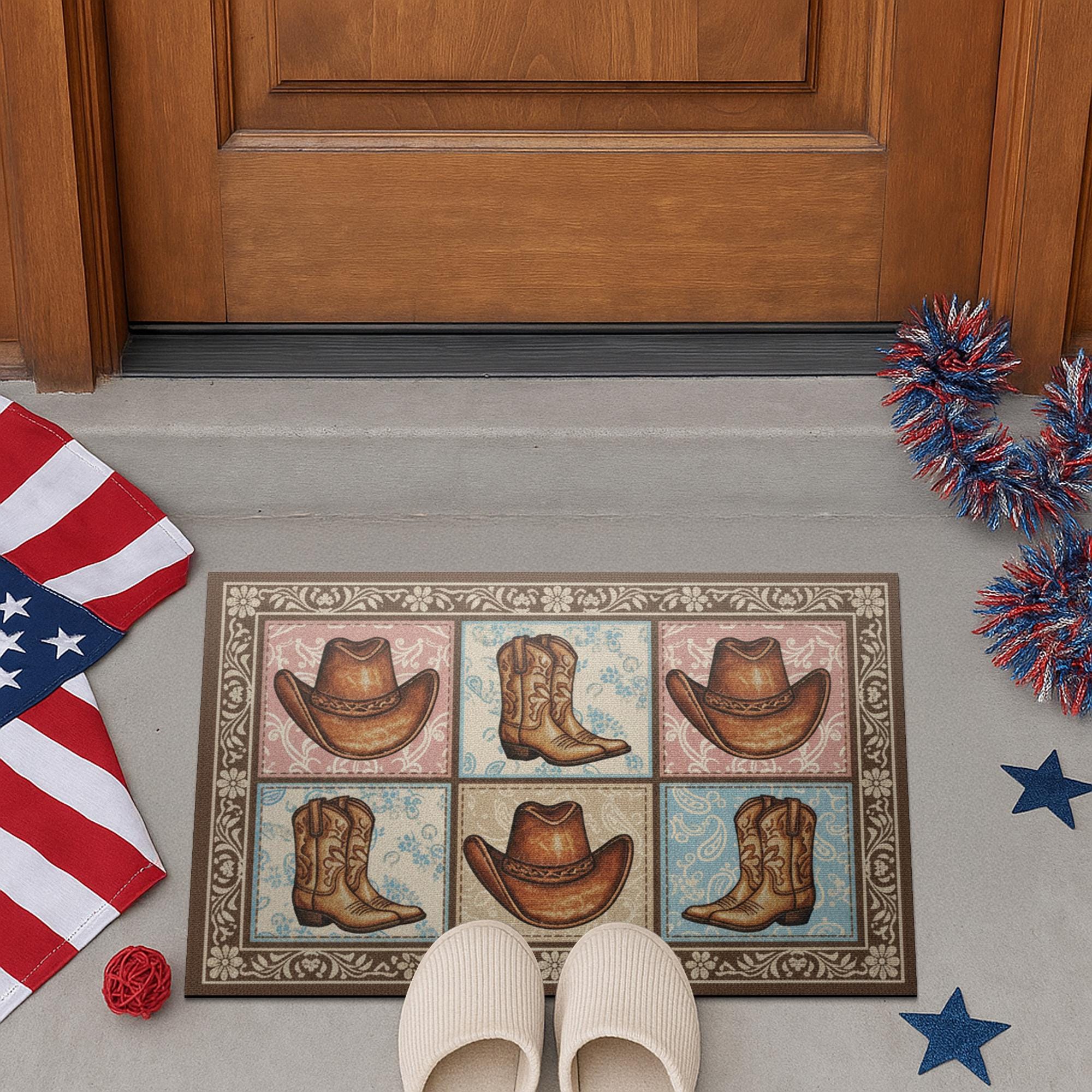 Cowboy Hat & Boots Doormat – Rustic Western Entry Mat image 5