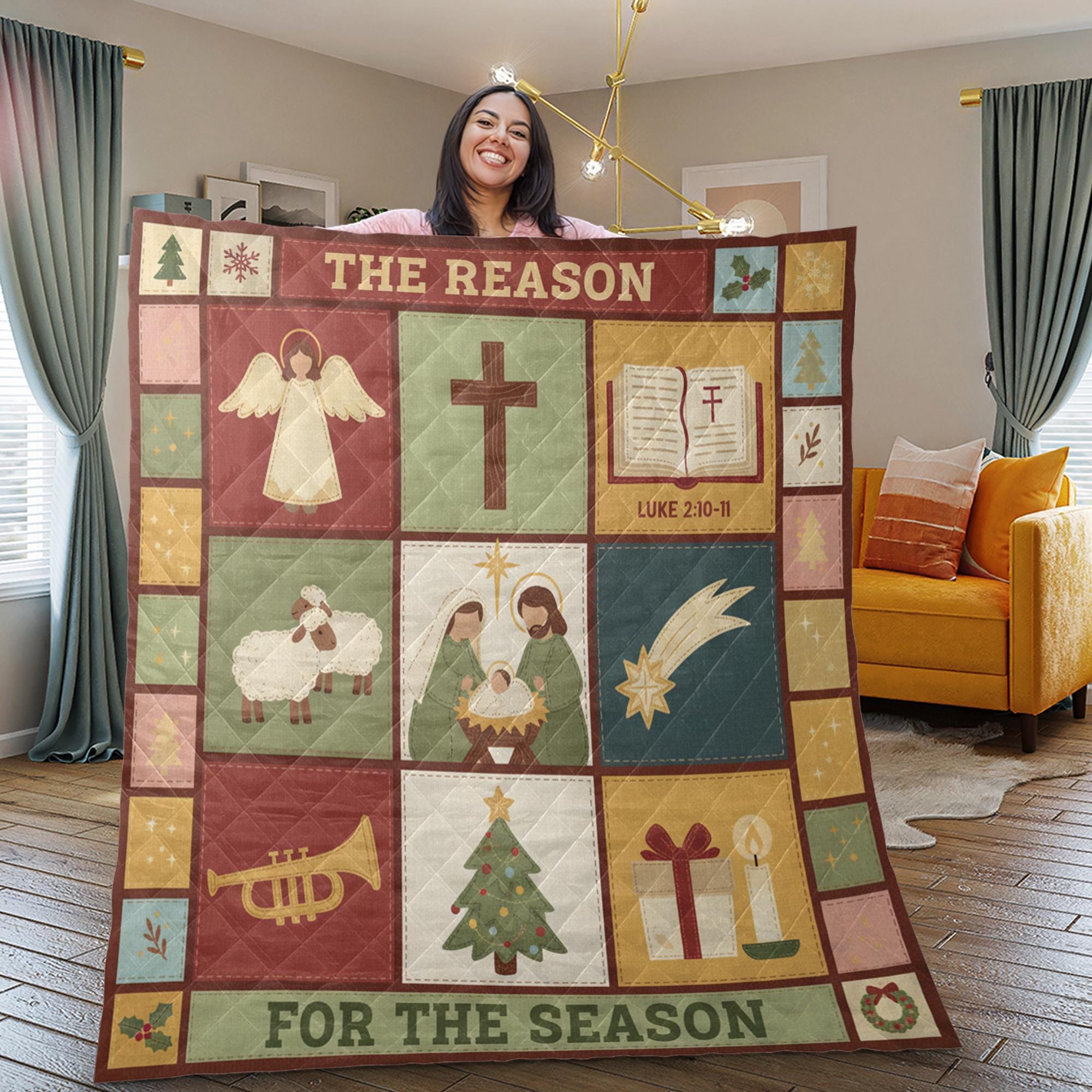 Nativity Quilt Blanket: "Reason for the Season" Slogan, Religious Christmas, Patchwork Style image 2