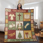 Nativity Quilt Blanket: "Reason for the Season" Slogan, Religious Christmas, Patchwork Style image 1