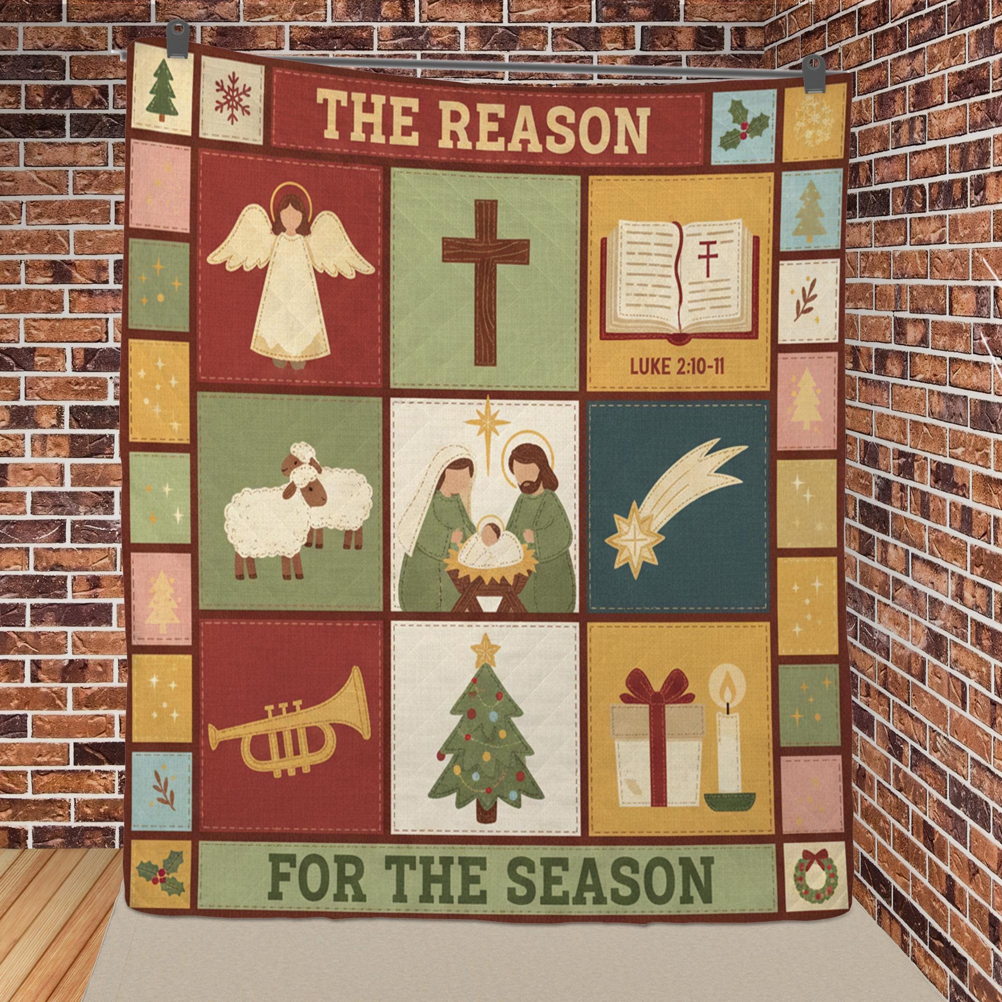 Nativity Quilt Blanket: "Reason for the Season" Slogan, Religious Christmas, Patchwork Style image 3