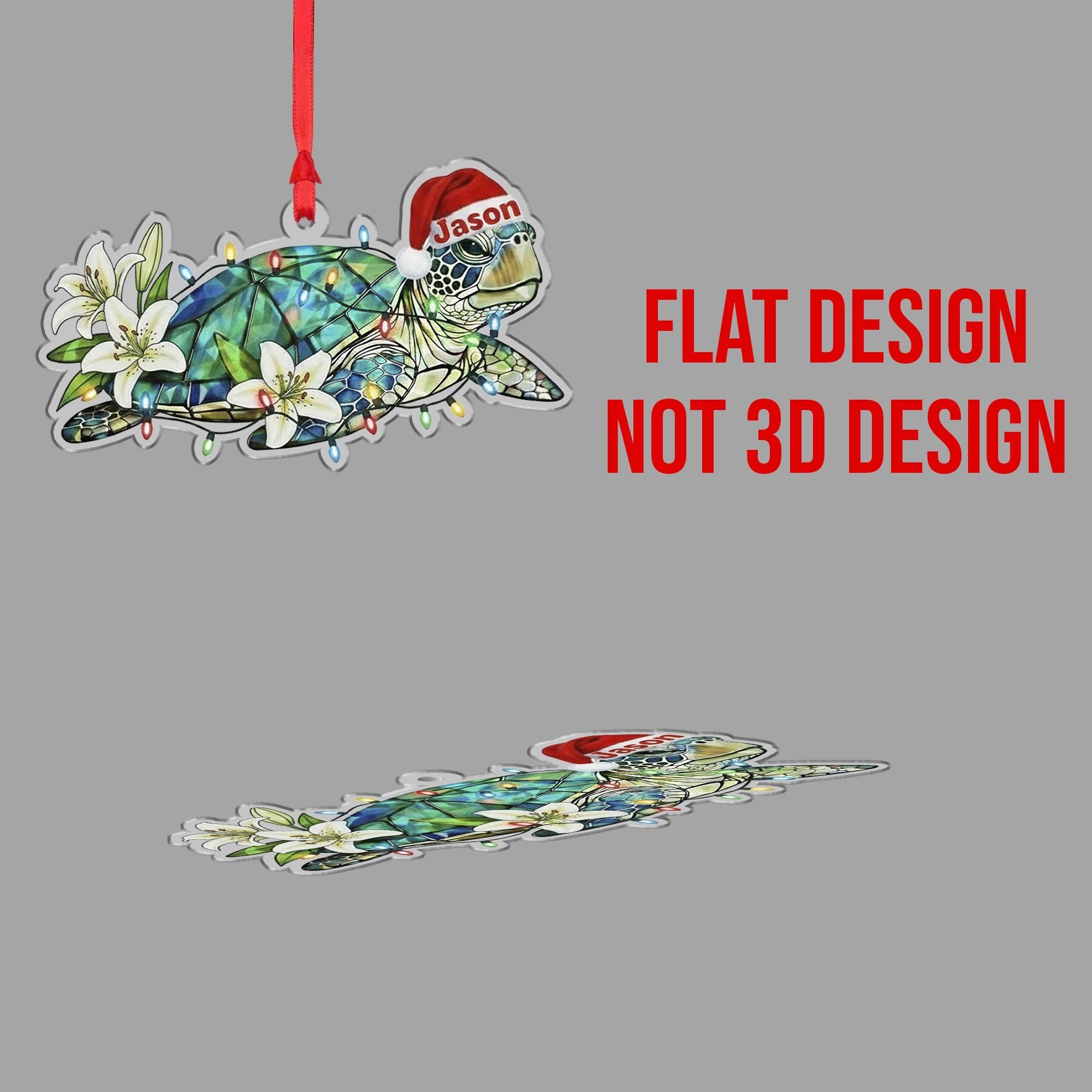 Personalized Acrylic Sea Turtle Ornament: Tree Decor, Custom Coastal Holiday Decoration