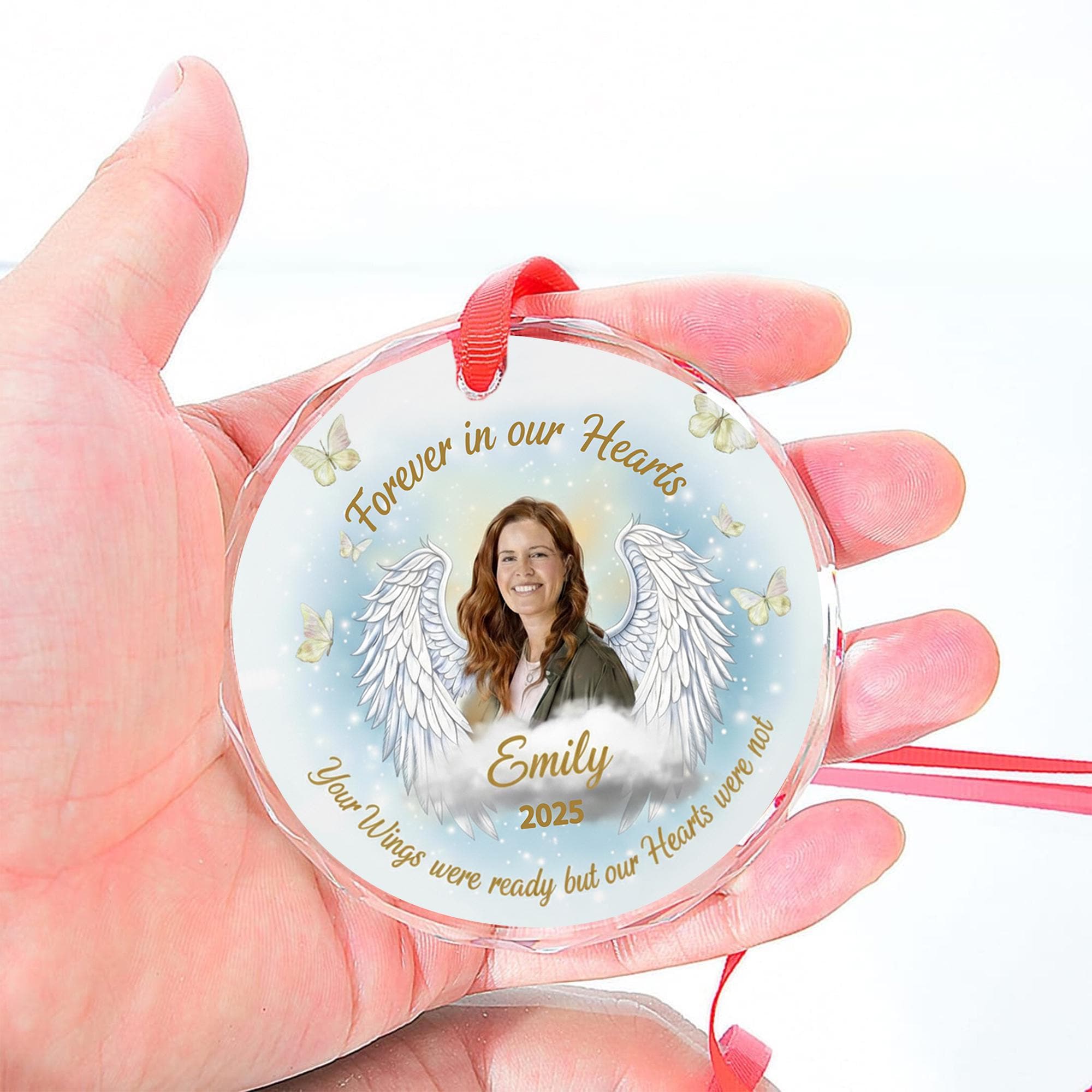 Personalized Photo Acrylic Memorial Ornament: Angel Wings Remembrance Keepsake, Custom Bereavement Decoration