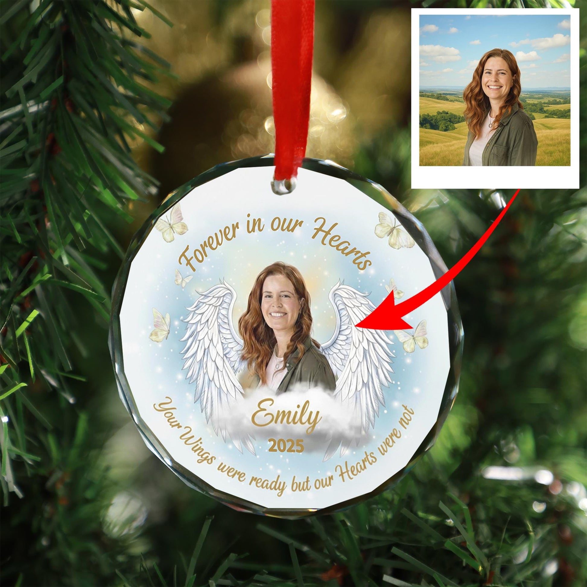Personalized Photo Acrylic Memorial Ornament: Angel Wings Remembrance Keepsake, Custom Bereavement Decoration