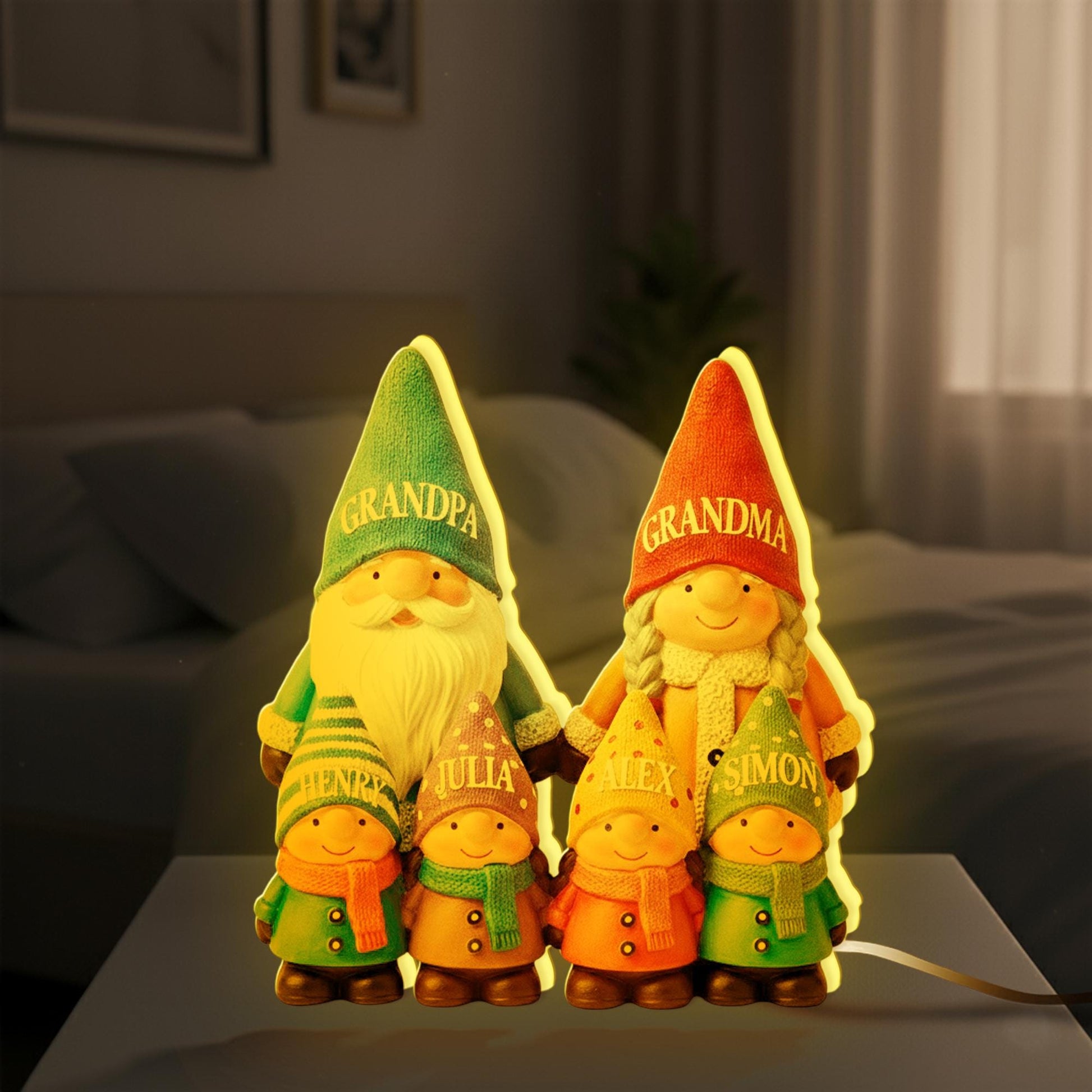 Custom Gnome Family LED Light Box with Grandma Grandpa: Personalized Names Lamp image 1