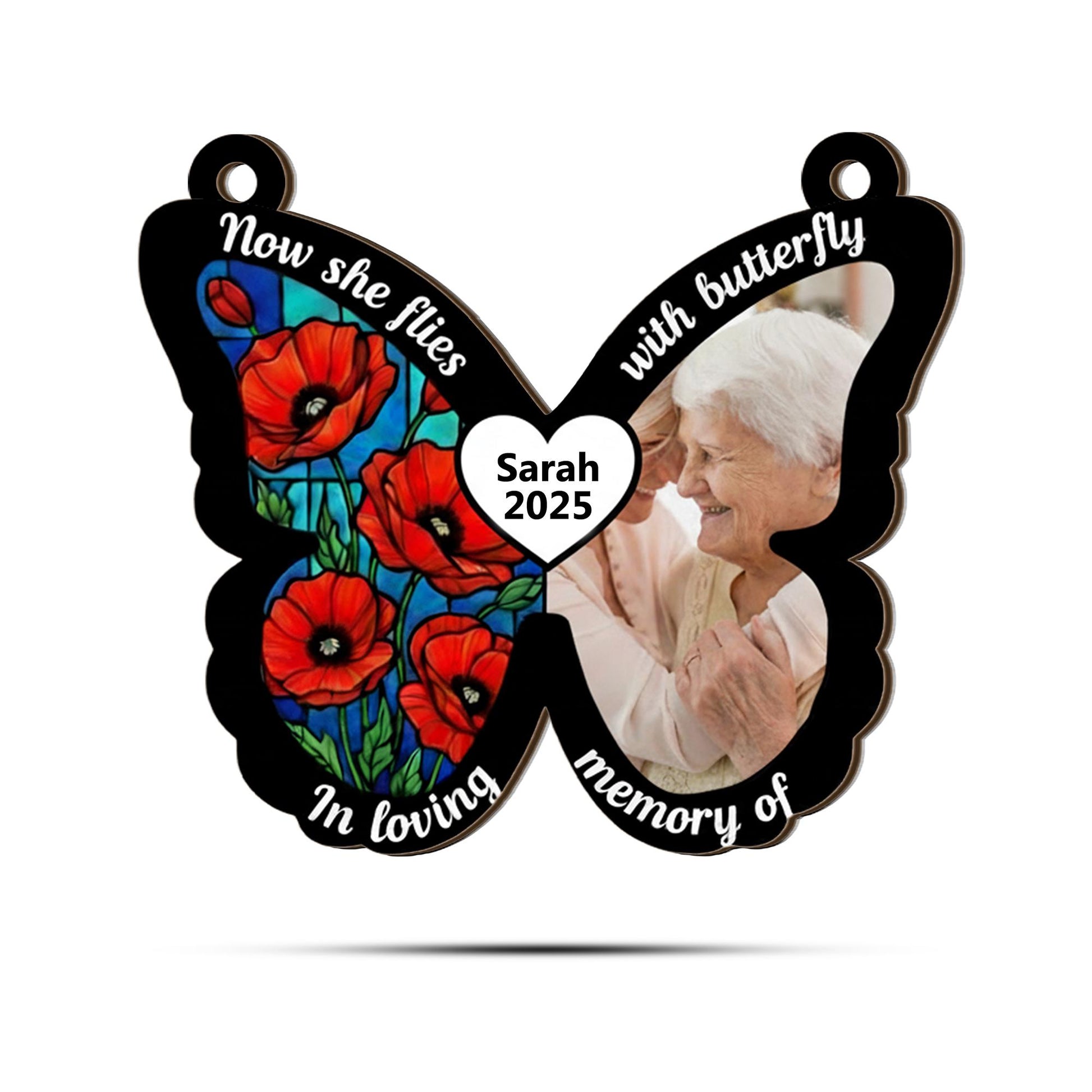 Personalized Photo Wood Butterfly Plaque: Poppy Wall Decor, Custom Bereavement Sympathy Keepsake