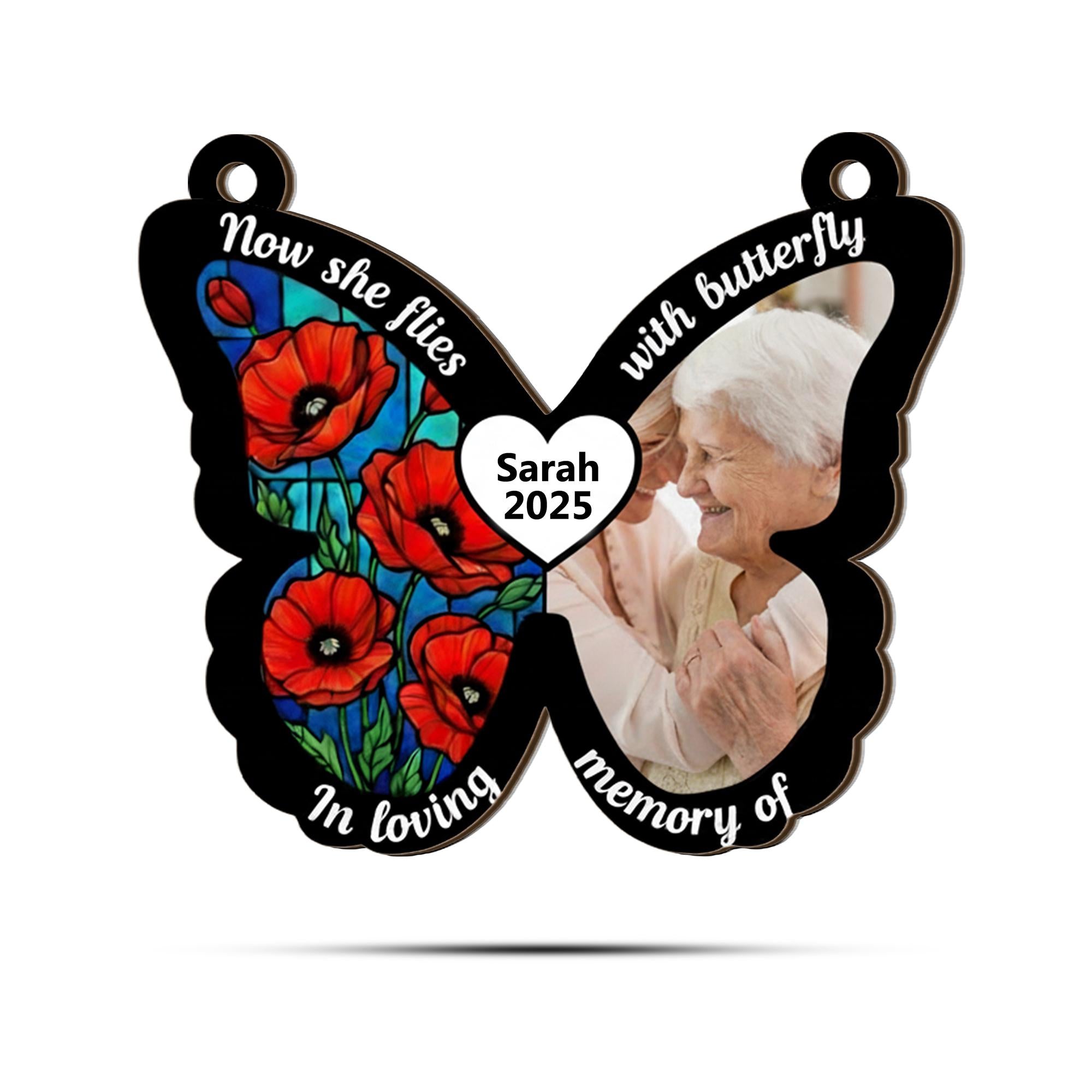 Personalized Photo Wood Butterfly Plaque: Poppy Wall Decor, Custom Bereavement Sympathy Keepsake