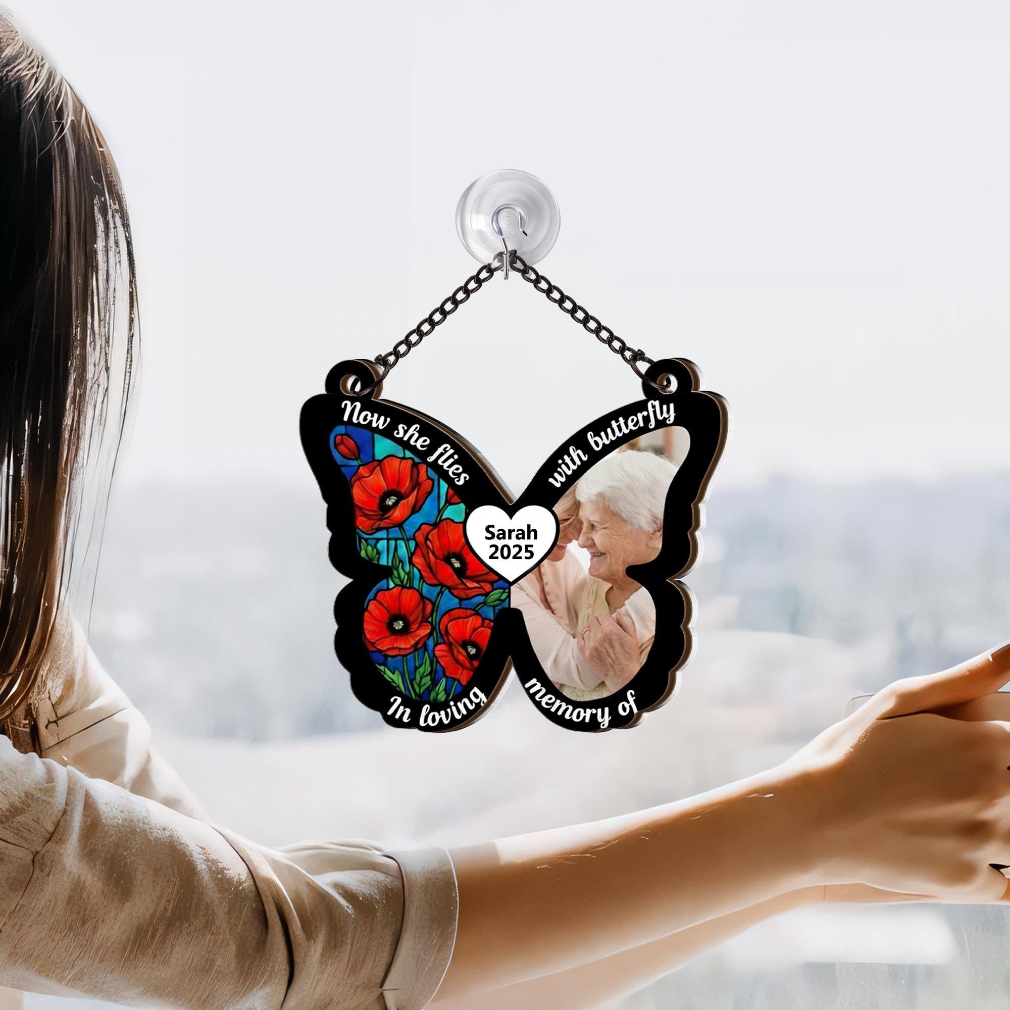 Personalized Photo Wood Butterfly Plaque: Poppy Wall Decor, Custom Bereavement Sympathy Keepsake