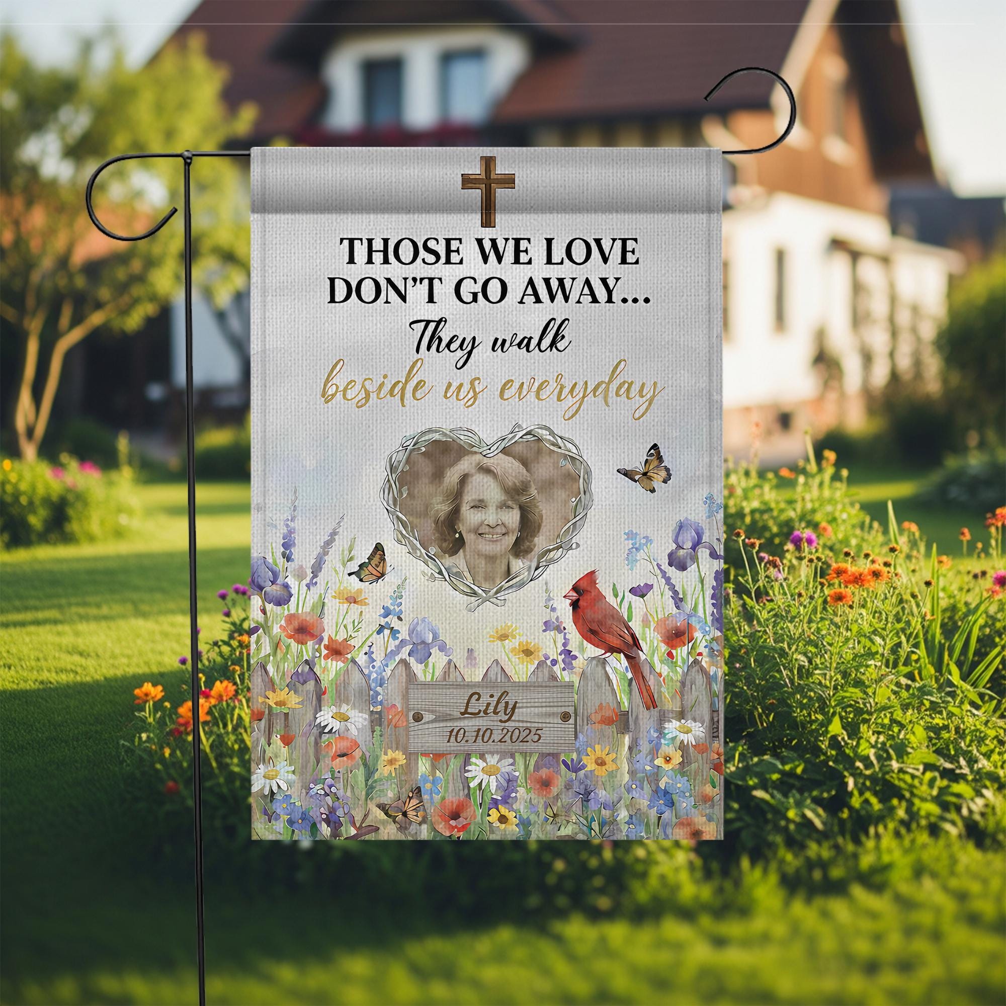 Personalized Photo Memorial Garden Flag: Christian Cardinal Sympathy Keepsake