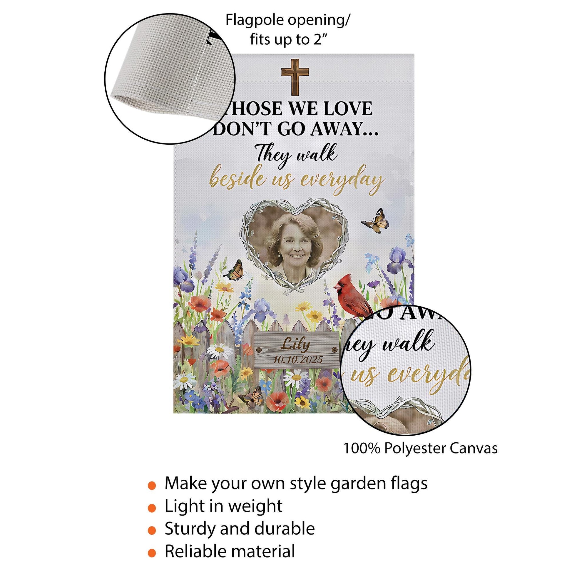 Personalized Photo Memorial Garden Flag: Christian Cardinal Sympathy Keepsake