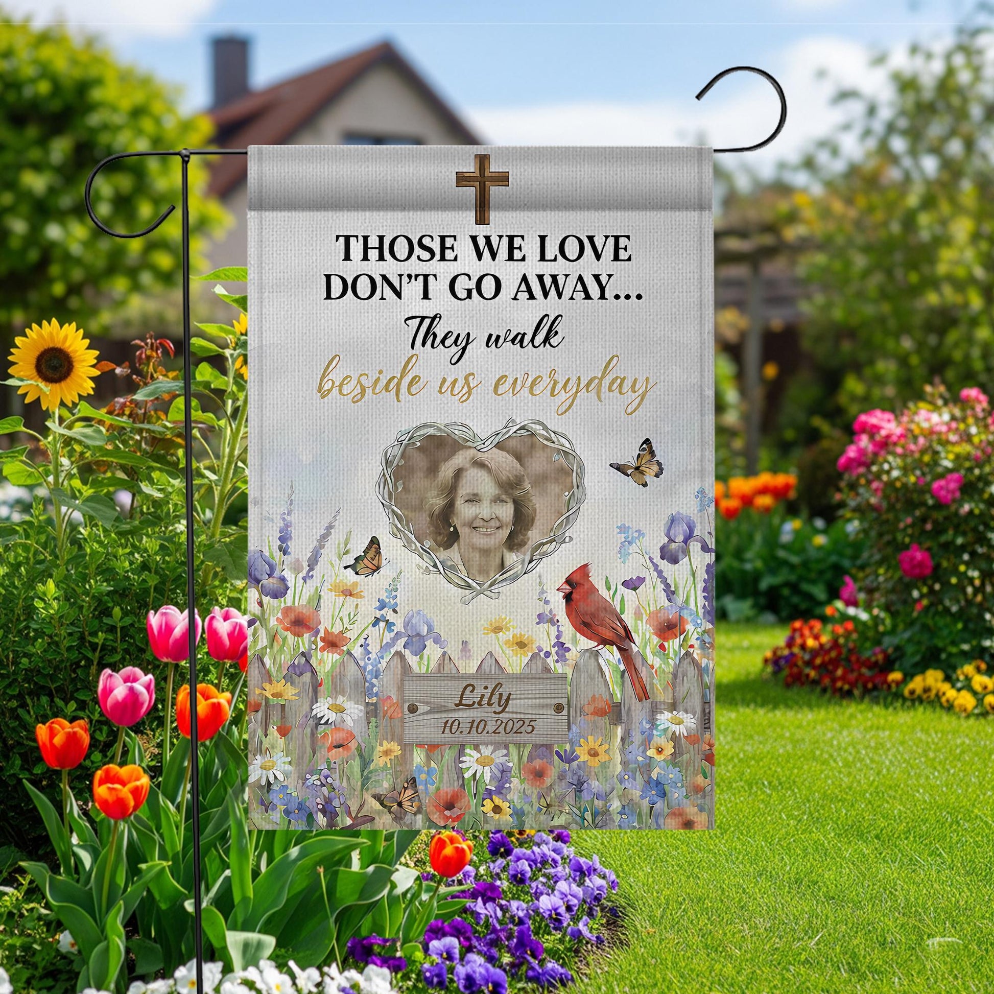 Personalized Photo Memorial Garden Flag: Christian Cardinal Sympathy Keepsake