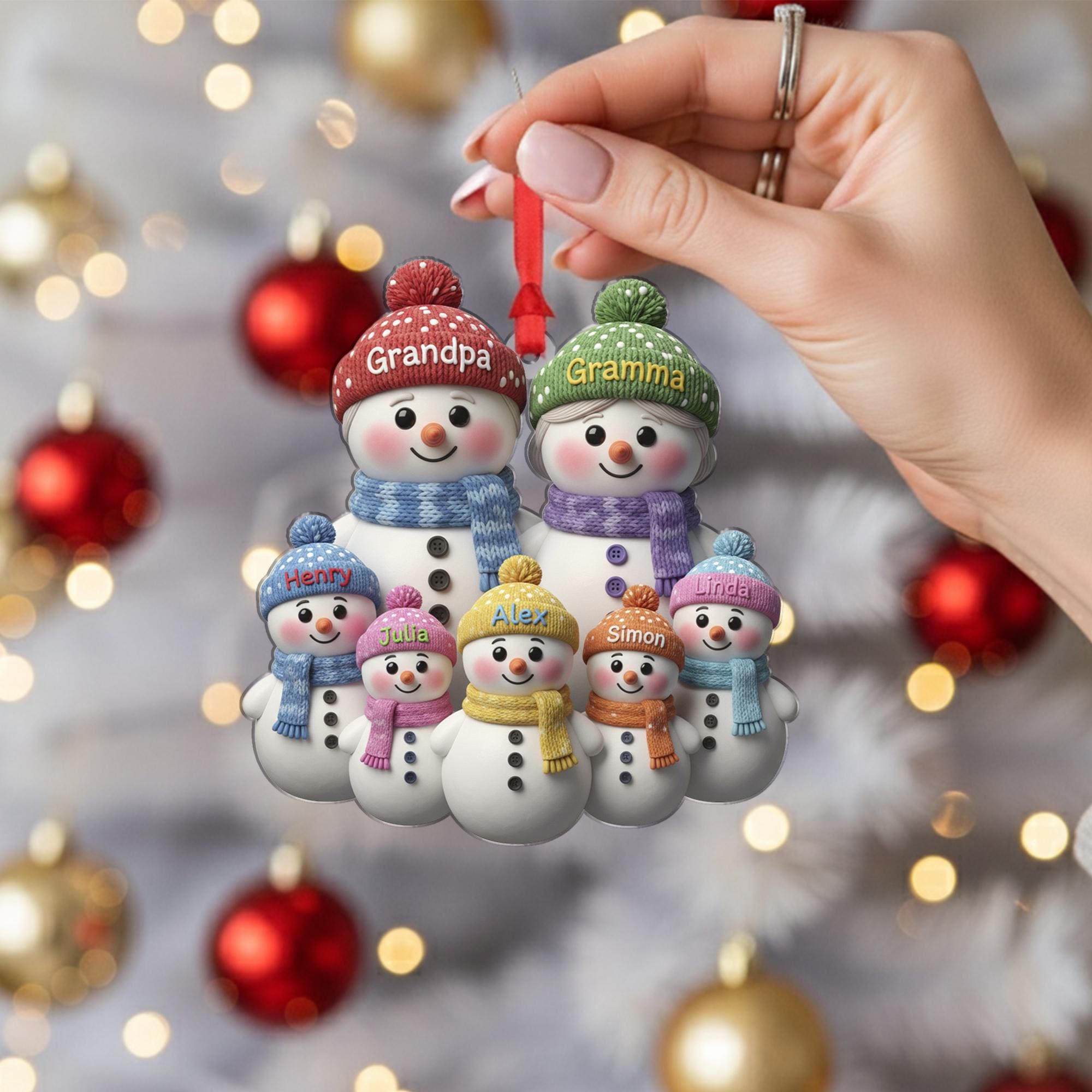 Custom Snowman Family Ornament with Grandma Grandpa: Personalized Names gift image 1