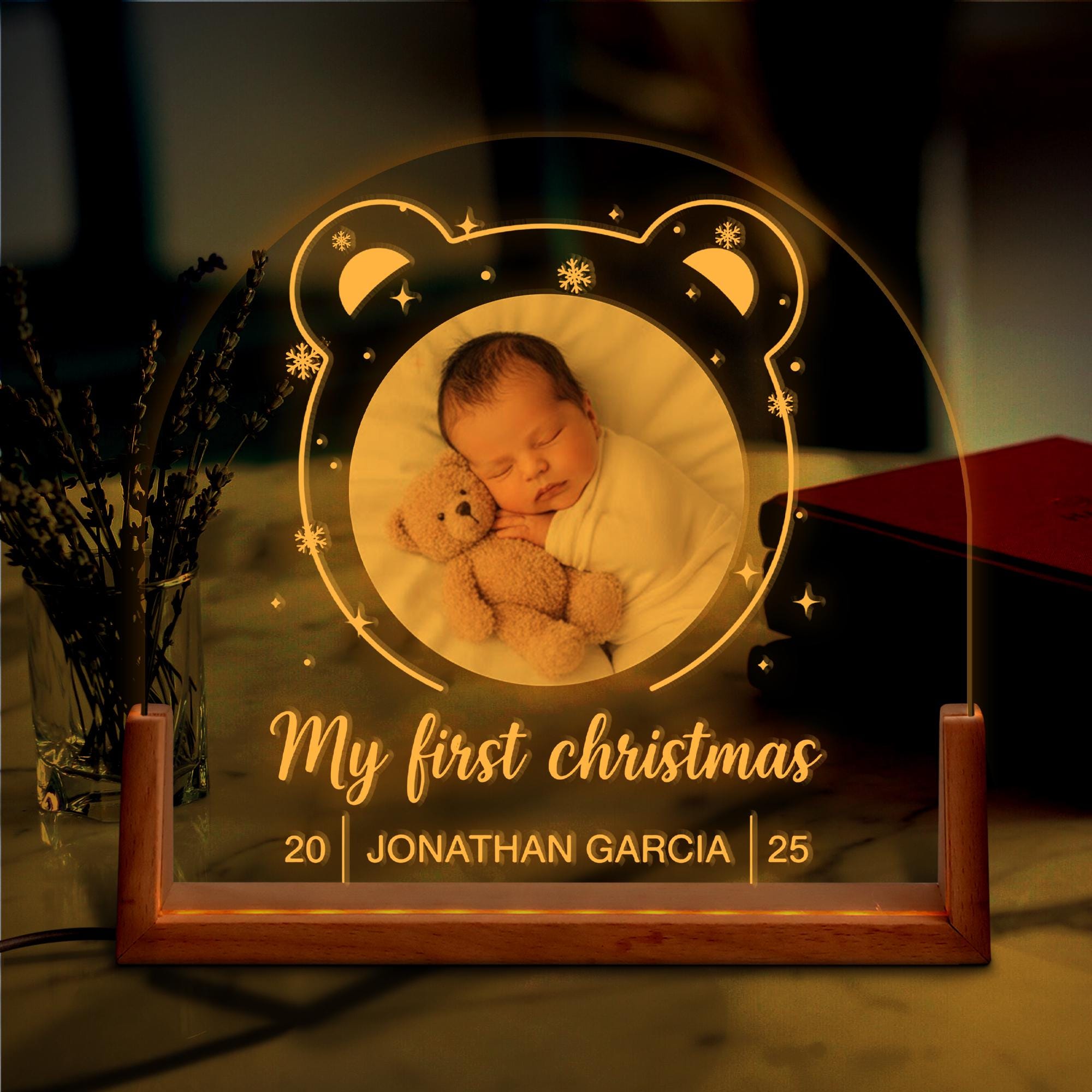 Custom Baby Night Light – My First Christmas Acrylic Lamp Gift for Newborn image 4