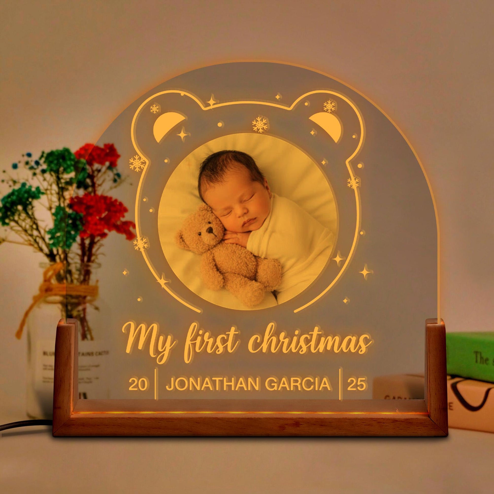 Custom Baby Night Light – My First Christmas Acrylic Lamp Gift for Newborn image 3