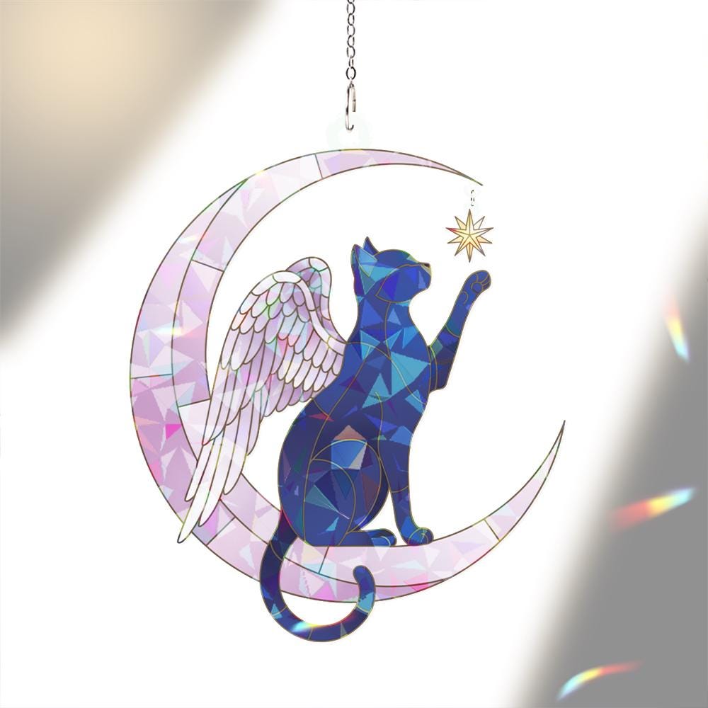 Angel Cat Memorial Window Hanging – Celestial Moon Suncatcher Pet Loss Gift image 5