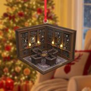 Library Room Ornament – Book Lover Christmas Tree Decoration, Mini Study Acrylic Ornament