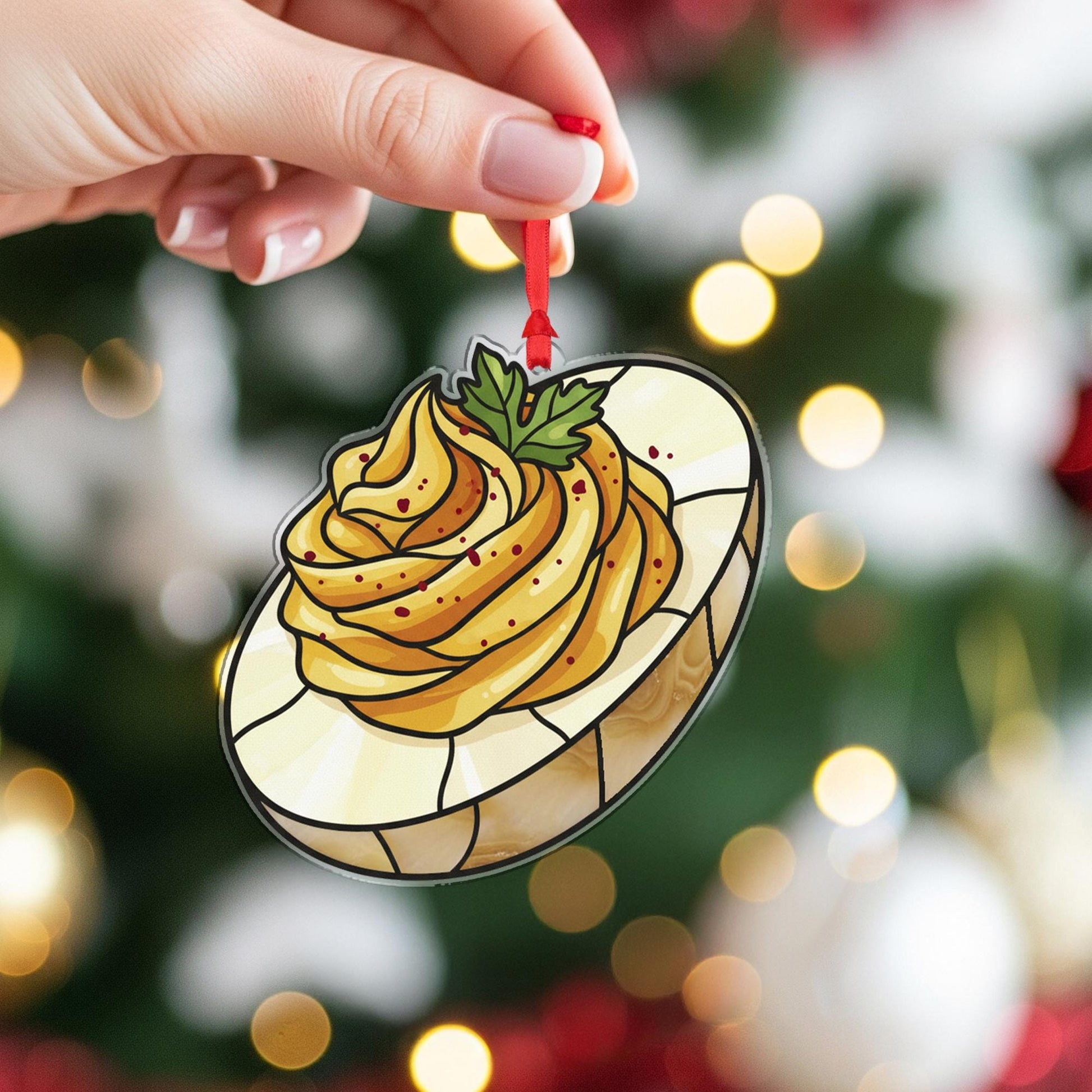 Deviled Egg Ornament – Funny Food Christmas Tree Decoration, Acrylic Kitchen Holiday Ornament