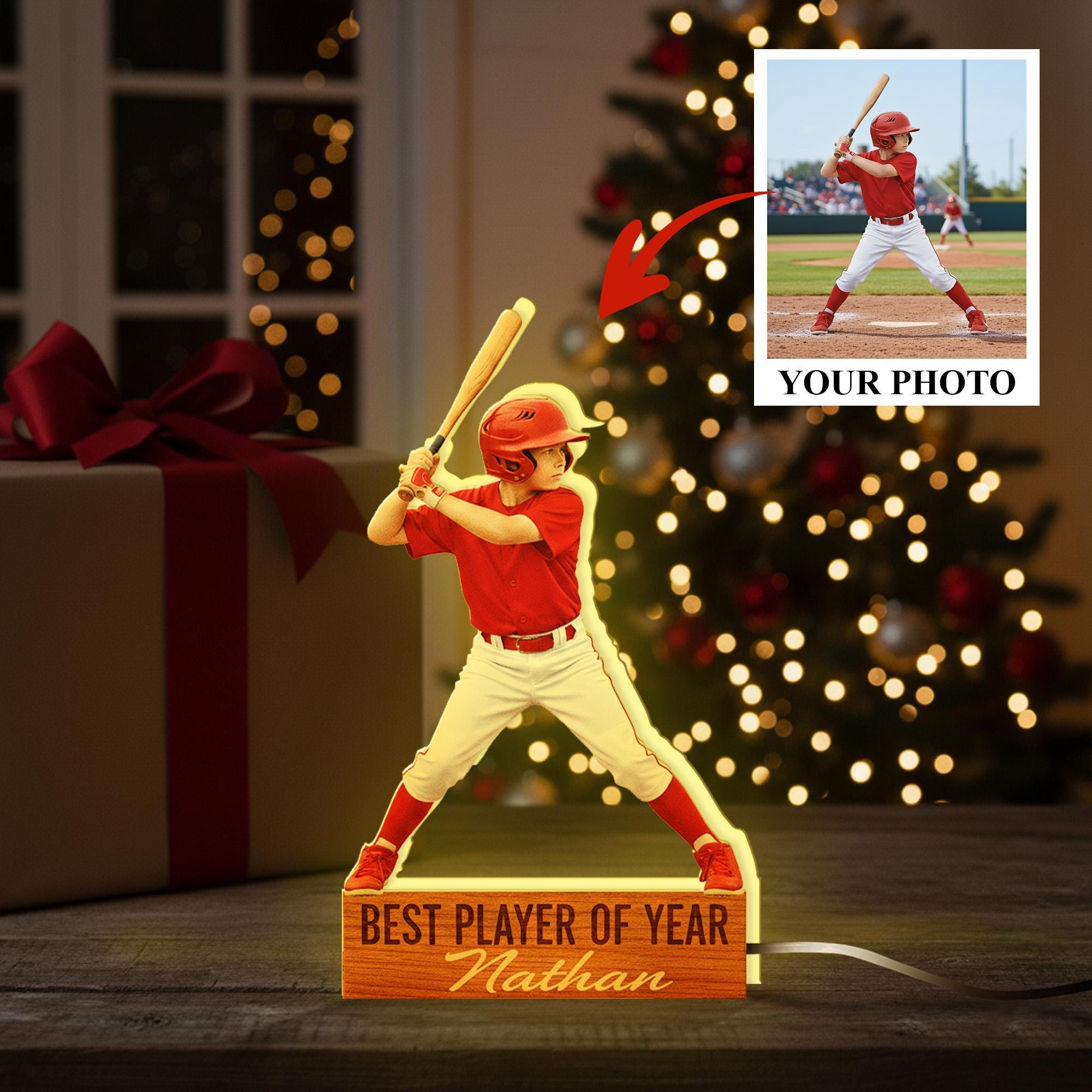 Custom Sports Night Light – Personalized Baseball Player Gift for Kids or Team Awards image 2