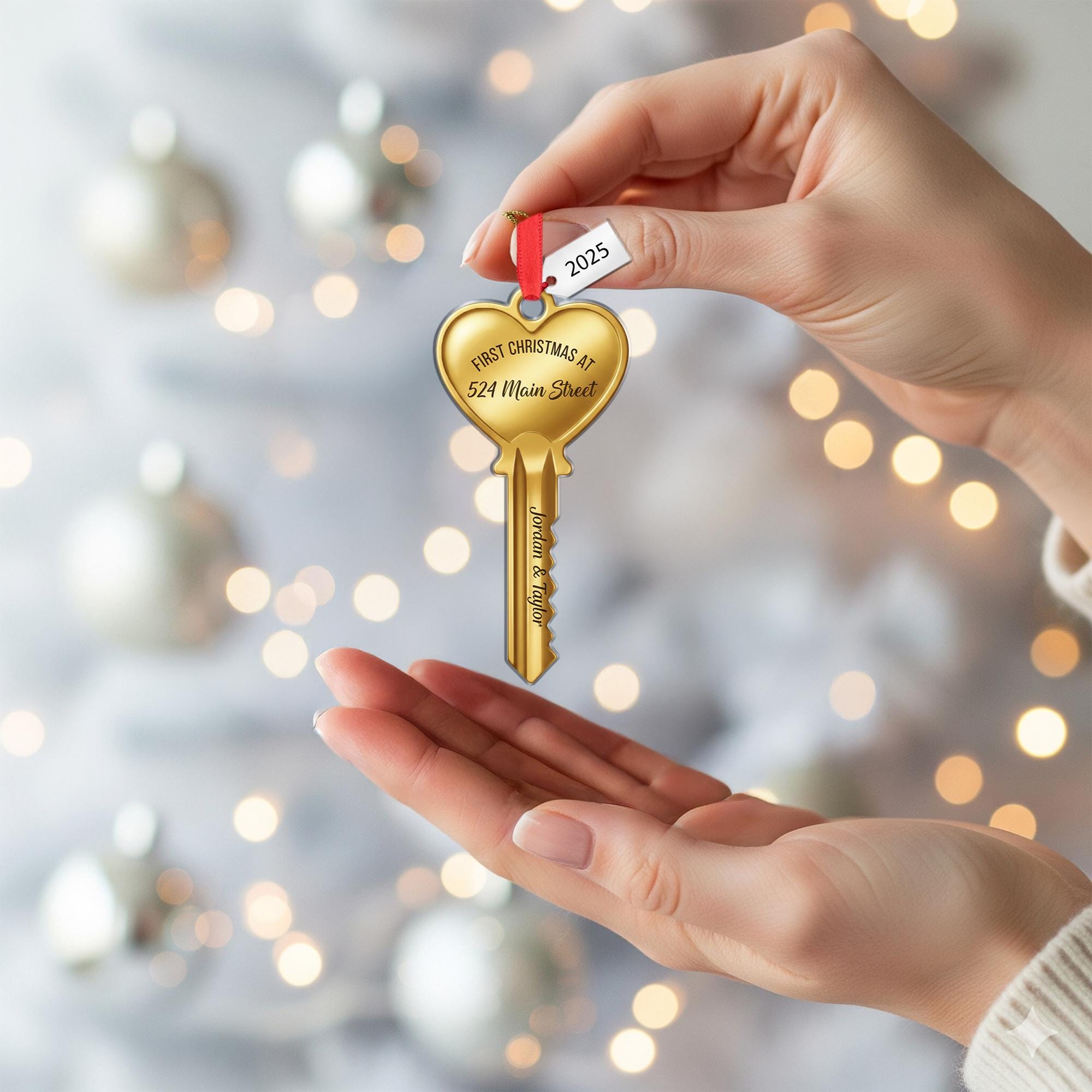 Personalized New Home Ornament – Custom Address Key Decoration, First Christmas House Acrylic Ornament