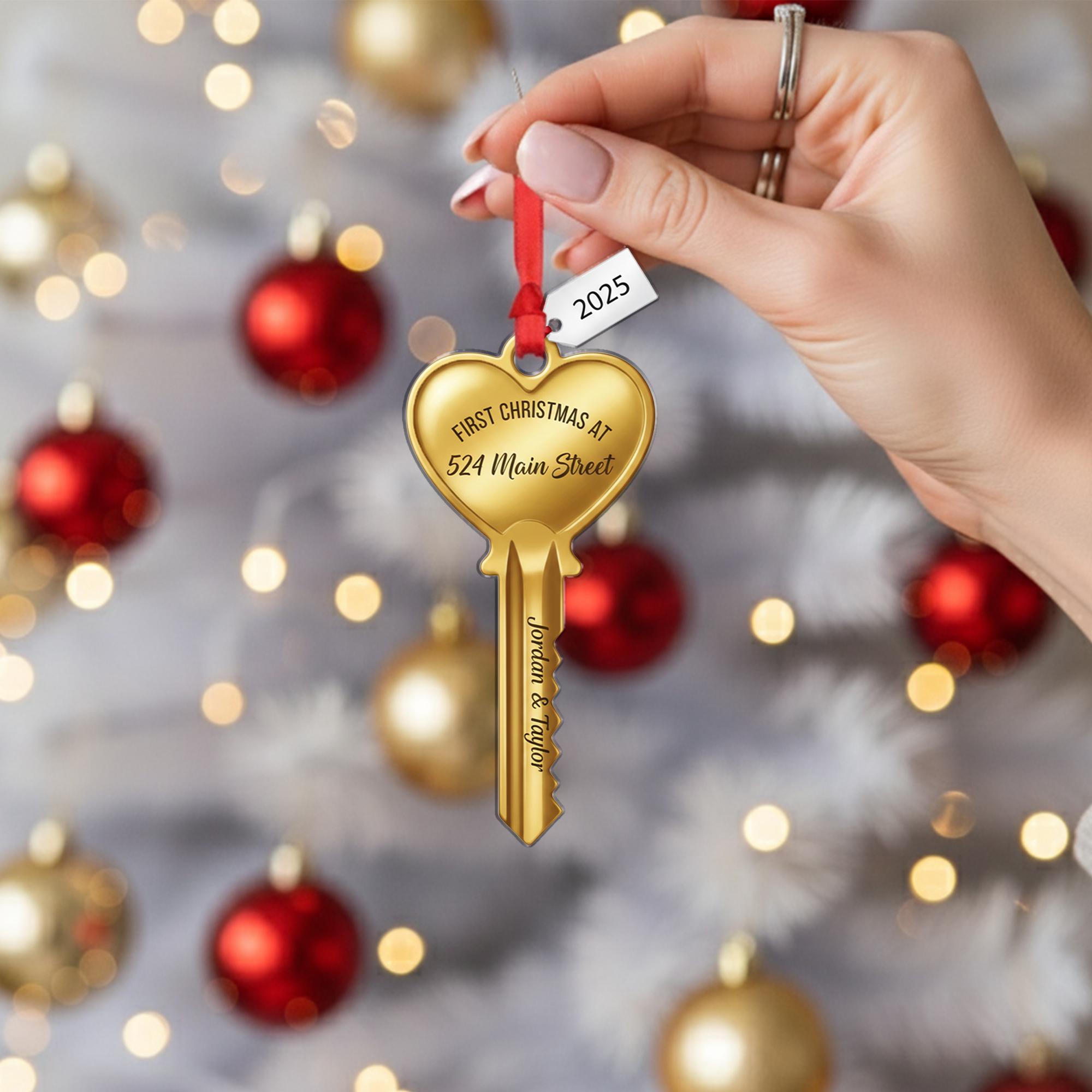 Personalized New Home Ornament – Custom Address Key Decoration, First Christmas House Acrylic Ornament