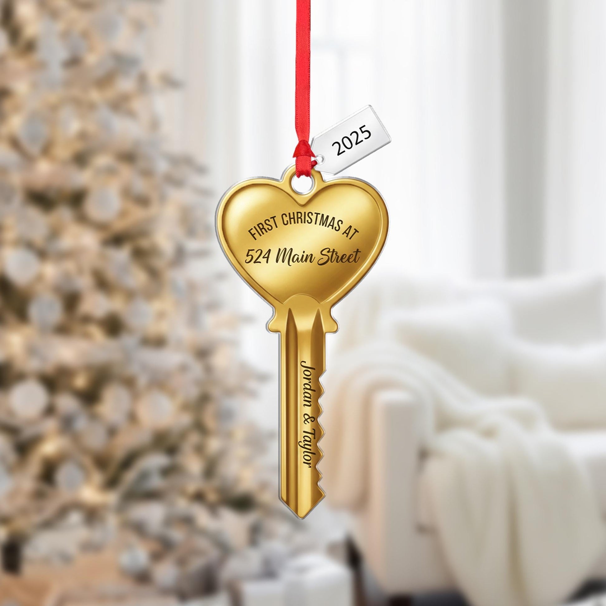 Personalized New Home Ornament – Custom Address Key Decoration, First Christmas House Acrylic Ornament
