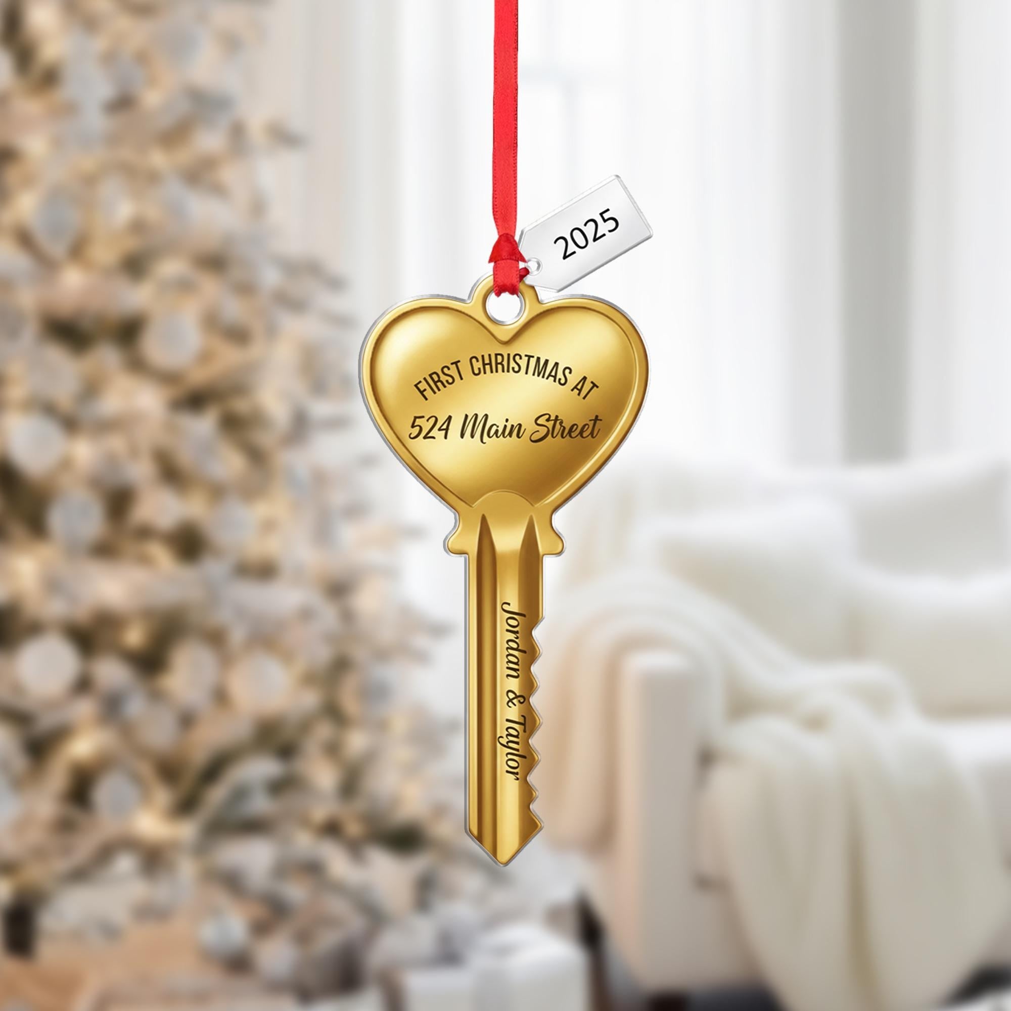 Personalized New Home Ornament – Custom Address Key Decoration, First Christmas House Acrylic Ornament