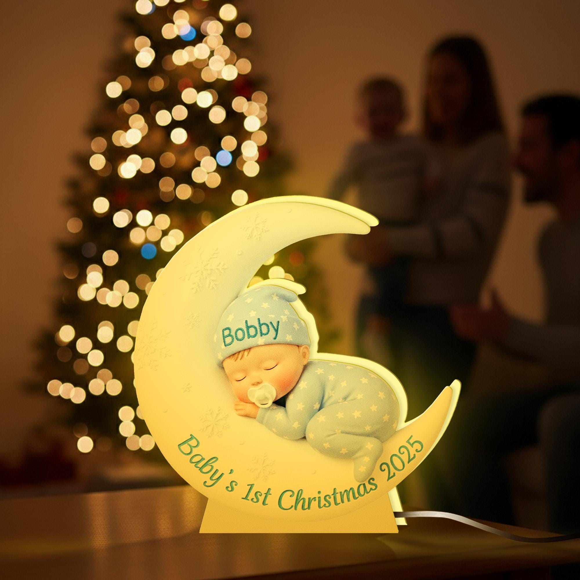 Personalized Baby Moon Night Light – Baby 1st Christmas Keepsake for Newborn image 1