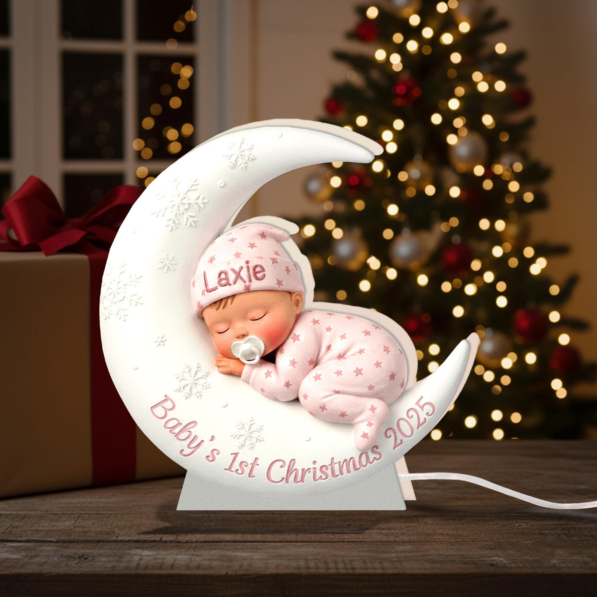 Personalized Baby Moon Night Light – Baby 1st Christmas Keepsake for Newborn image 7