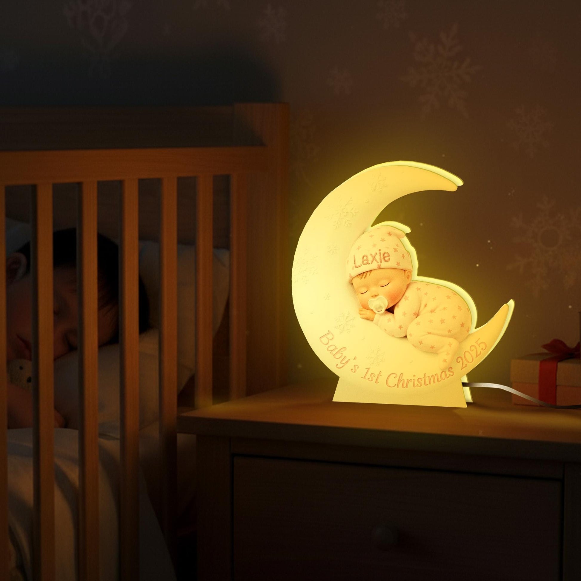 Personalized Baby Moon Night Light – Baby 1st Christmas Keepsake for Newborn image 2