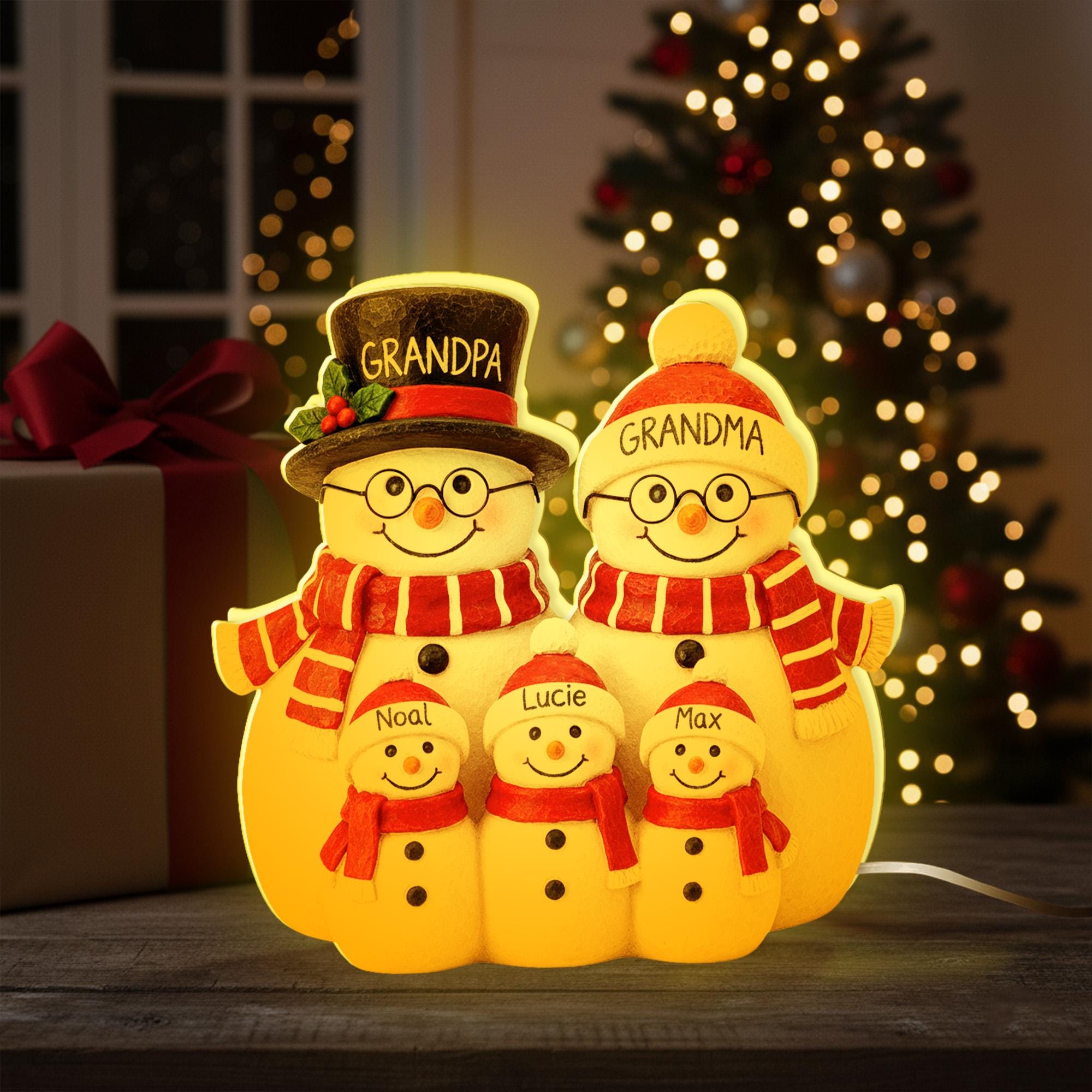 Custom Family Snowman Night Light – Christmas Gift for Grandma & Grandpa image 1