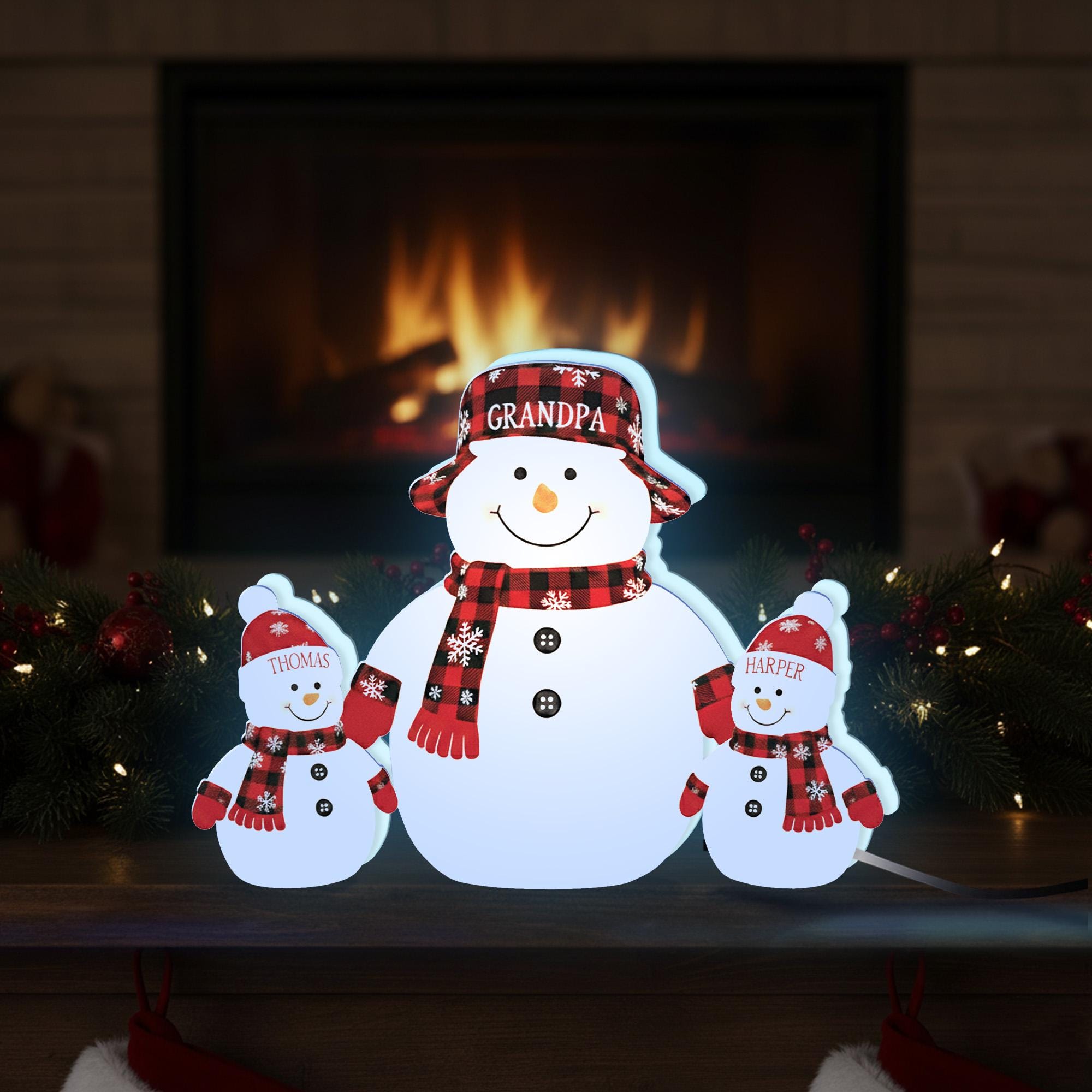 Custom Family Snowman Night Light – Christmas Gift for Grandpa and Grandkids image 5