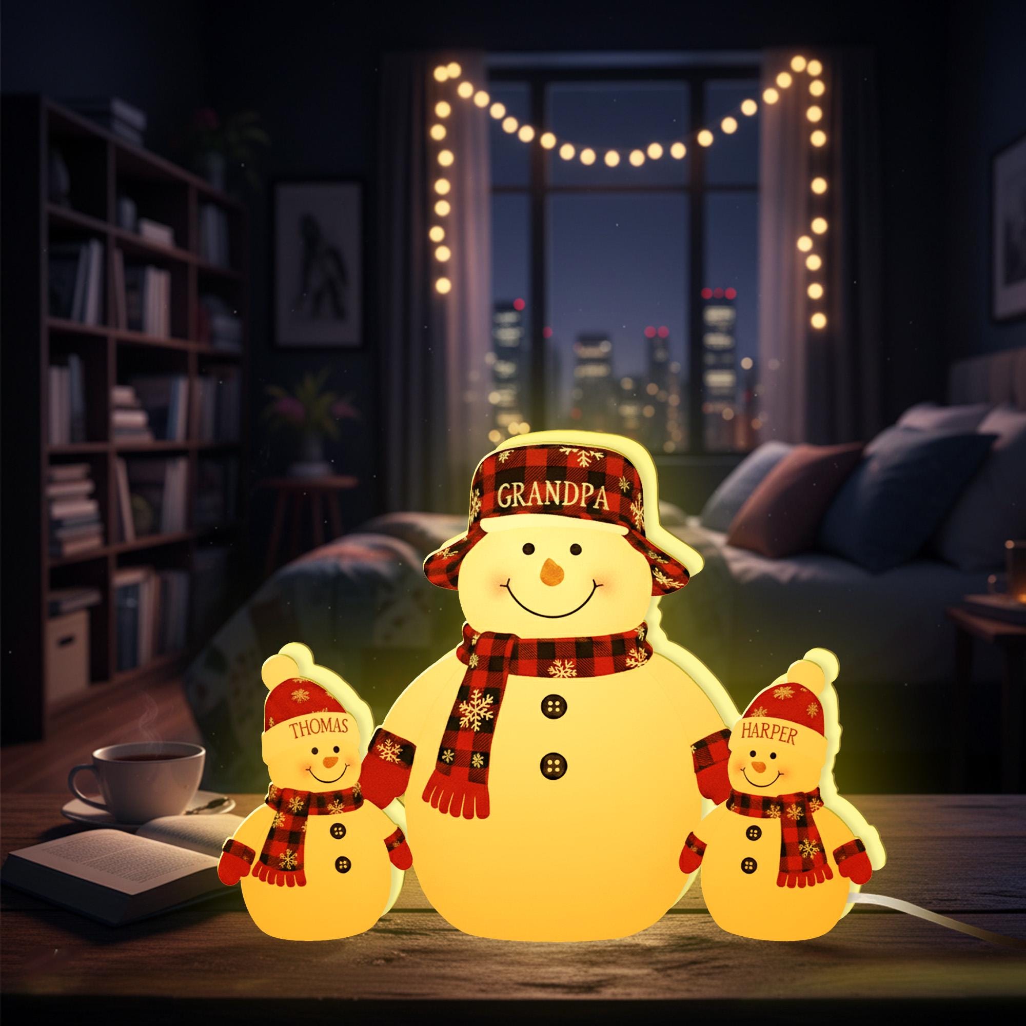 Custom Family Snowman Night Light – Christmas Gift for Grandpa and Grandkids image 4