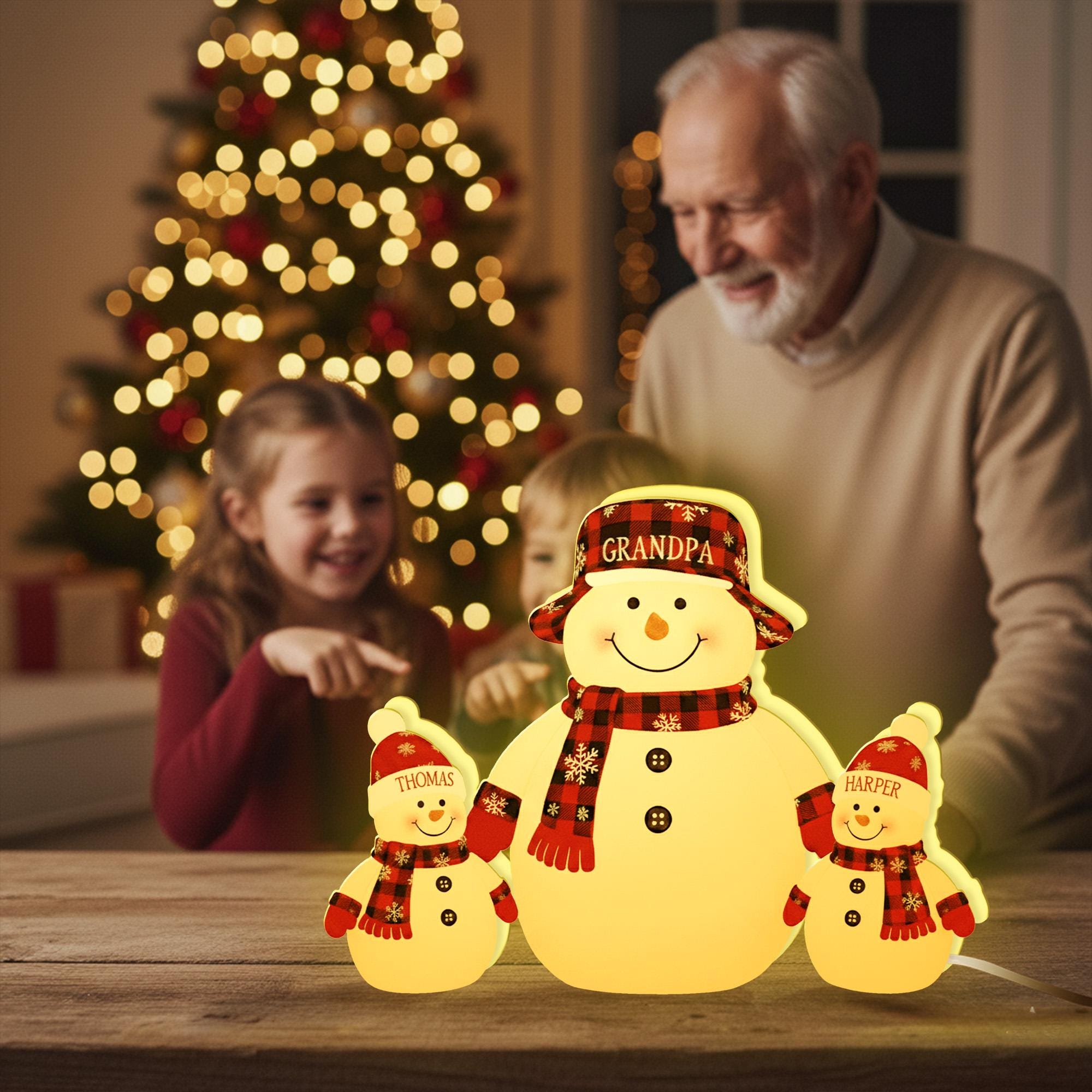 Custom Family Snowman Night Light – Christmas Gift for Grandpa and Grandkids image 2