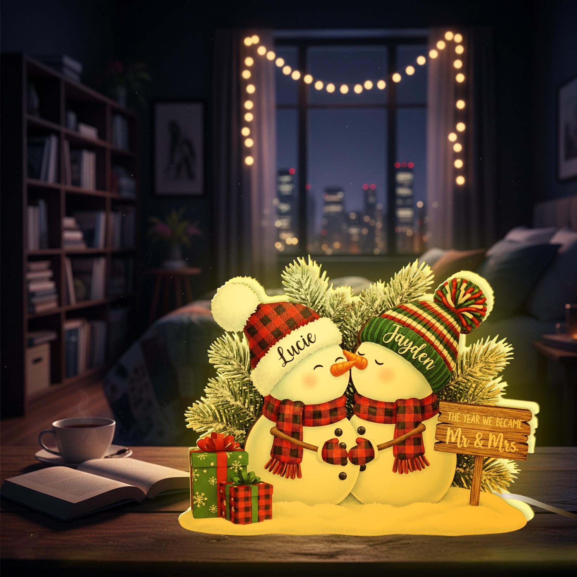 Custom Couple Snowman Night Light – Christmas Gift for Newlyweds or Couples image 2