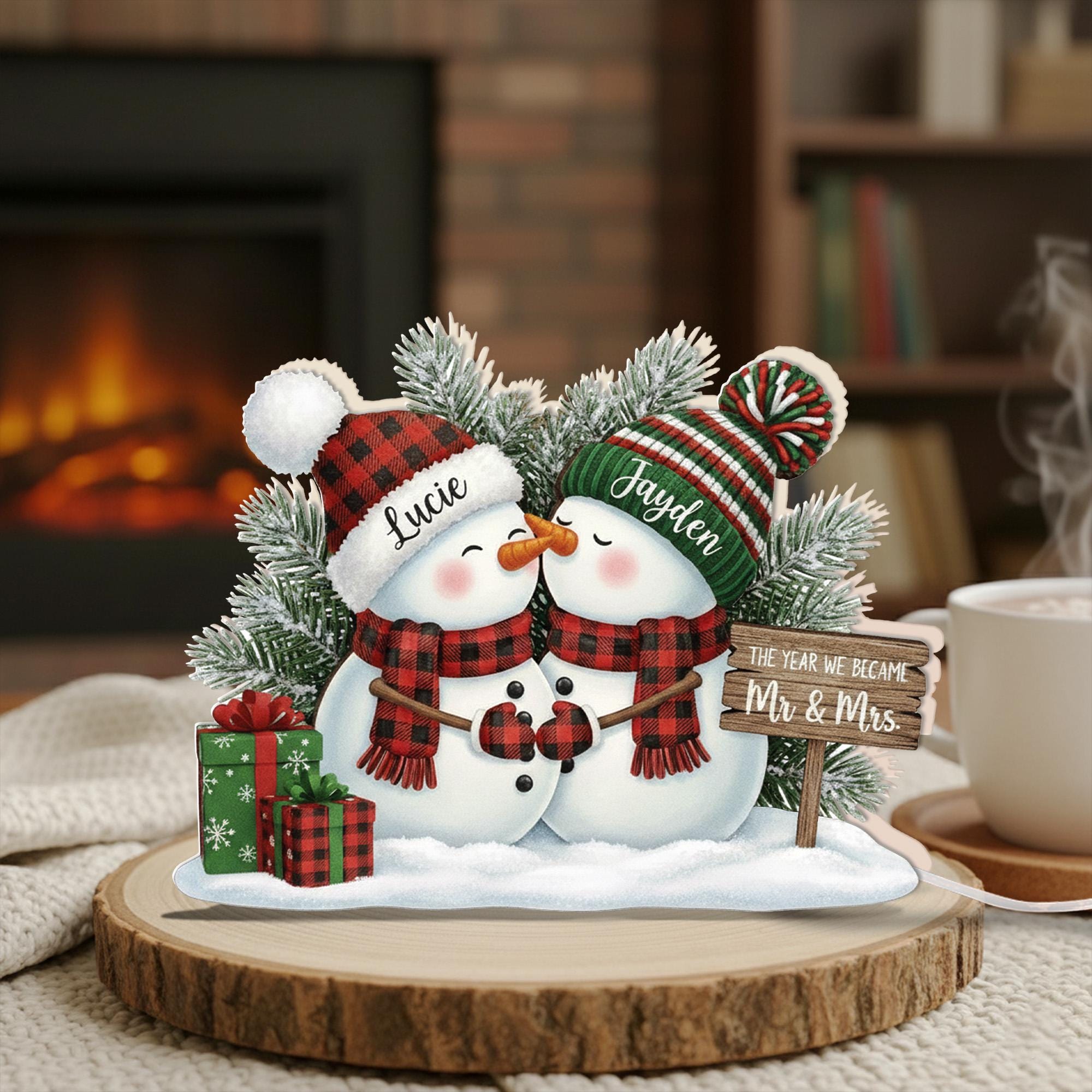 Custom Couple Snowman Night Light – Christmas Gift for Newlyweds or Couples image 3