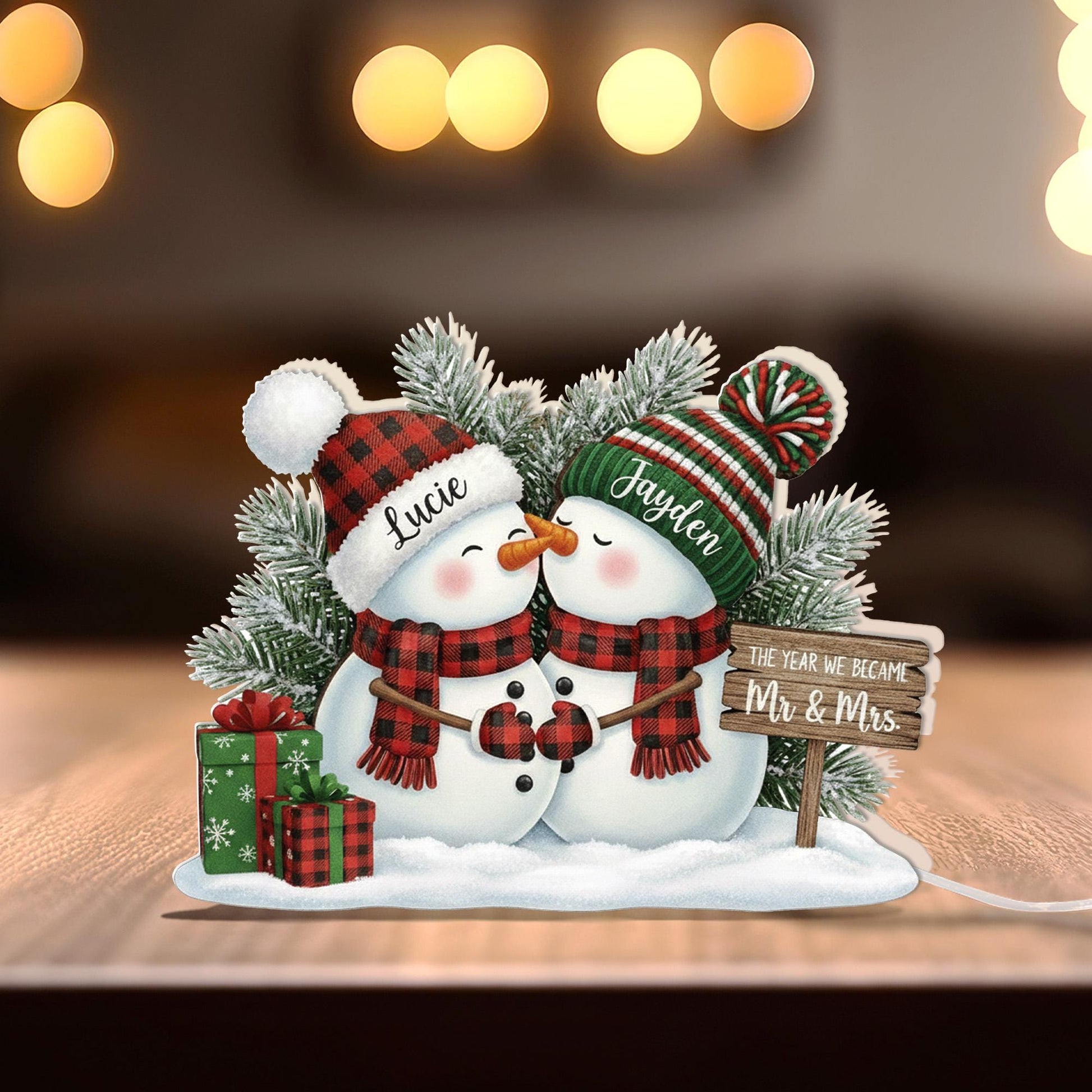 Custom Couple Snowman Night Light – Christmas Gift for Newlyweds or Couples image 4