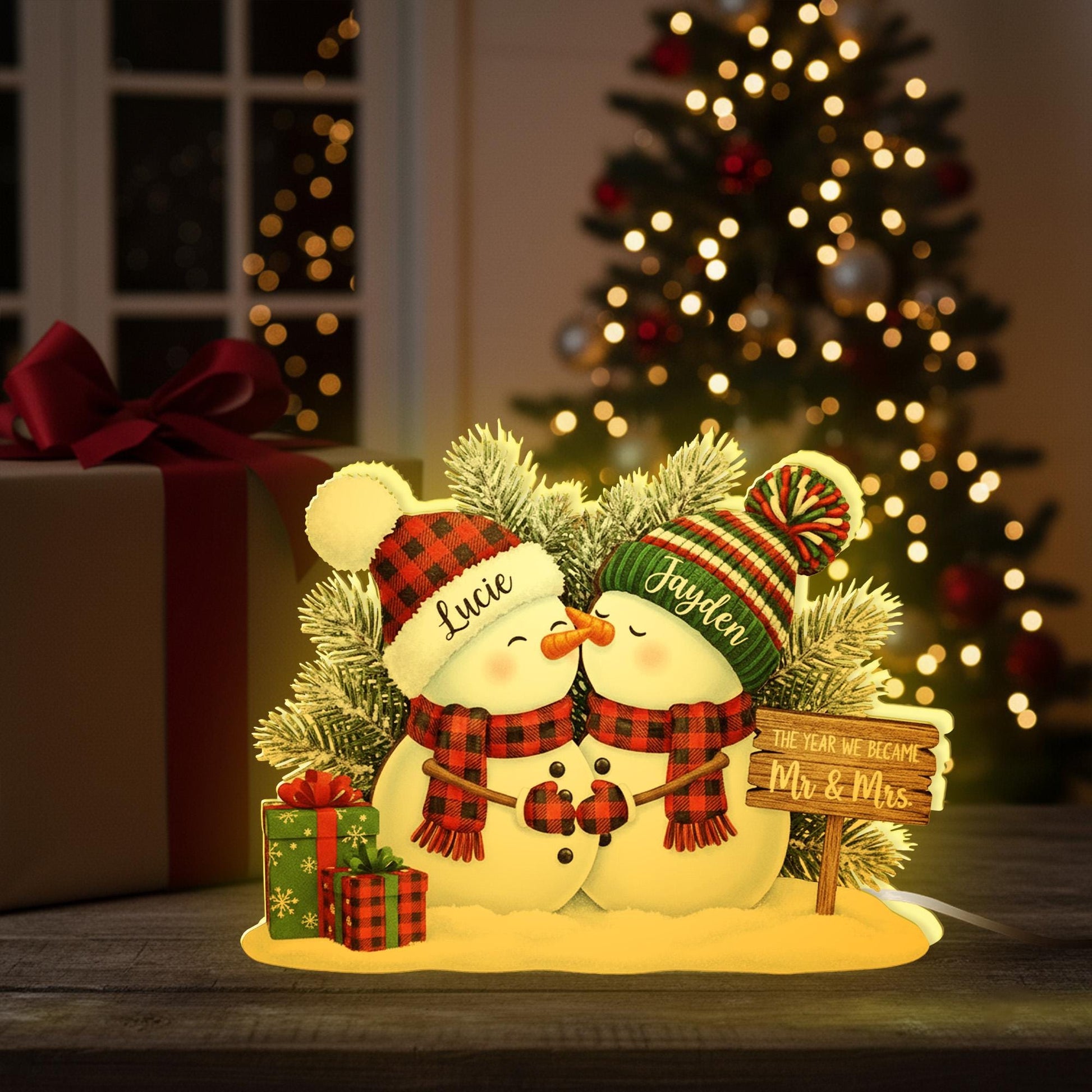 Custom Couple Snowman Night Light – Christmas Gift for Newlyweds or Couples image 5