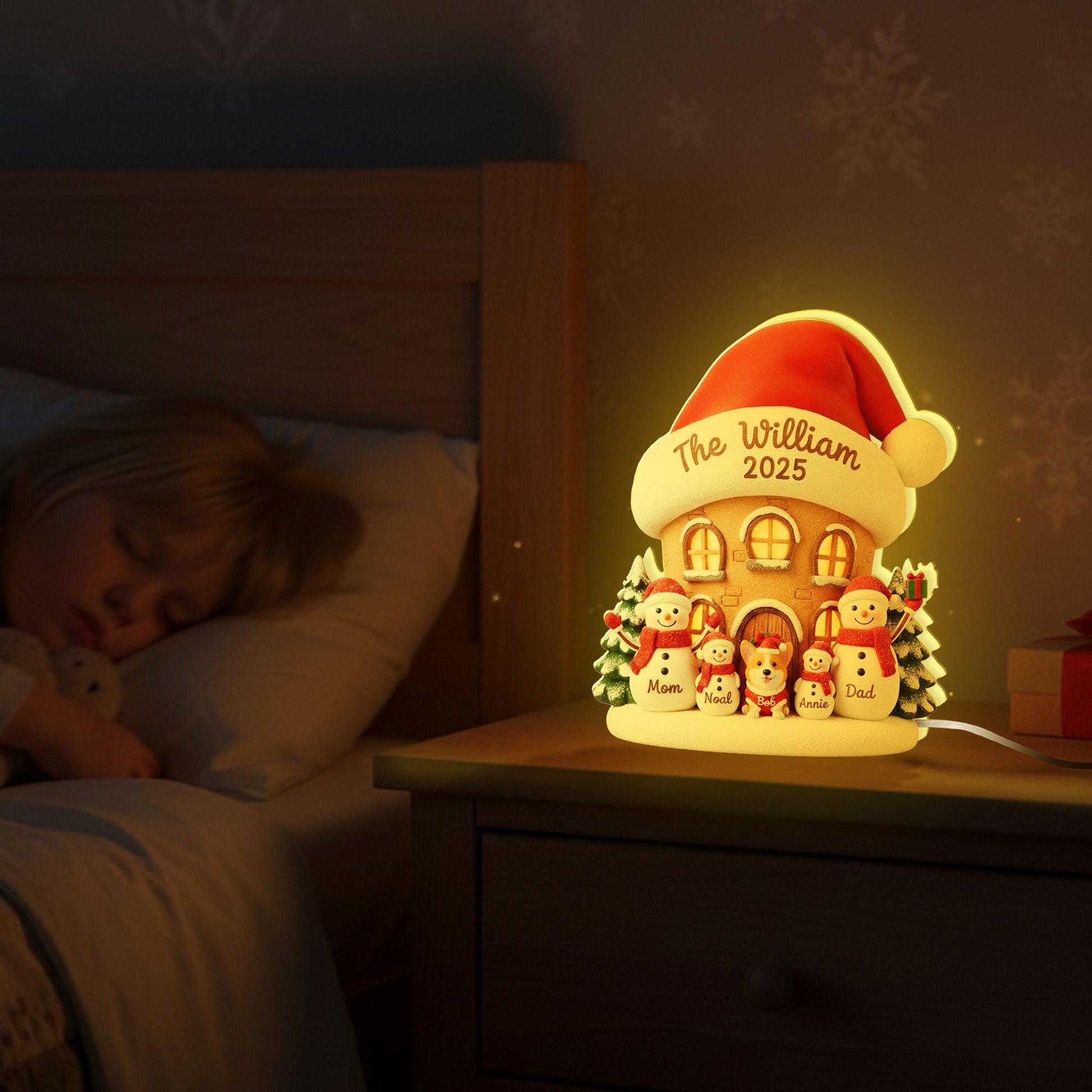 Custom Family Christmas Night Light – Personalized Snowman House Gift for Families image 2