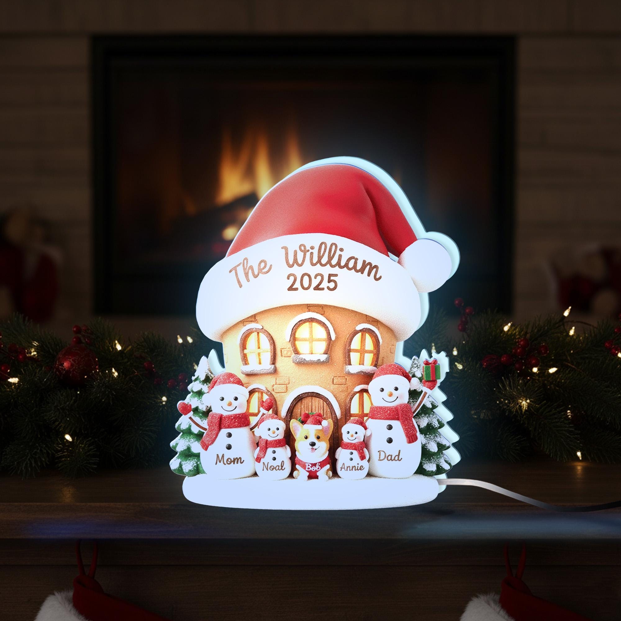 Custom Family Christmas Night Light – Personalized Snowman House Gift for Families image 3