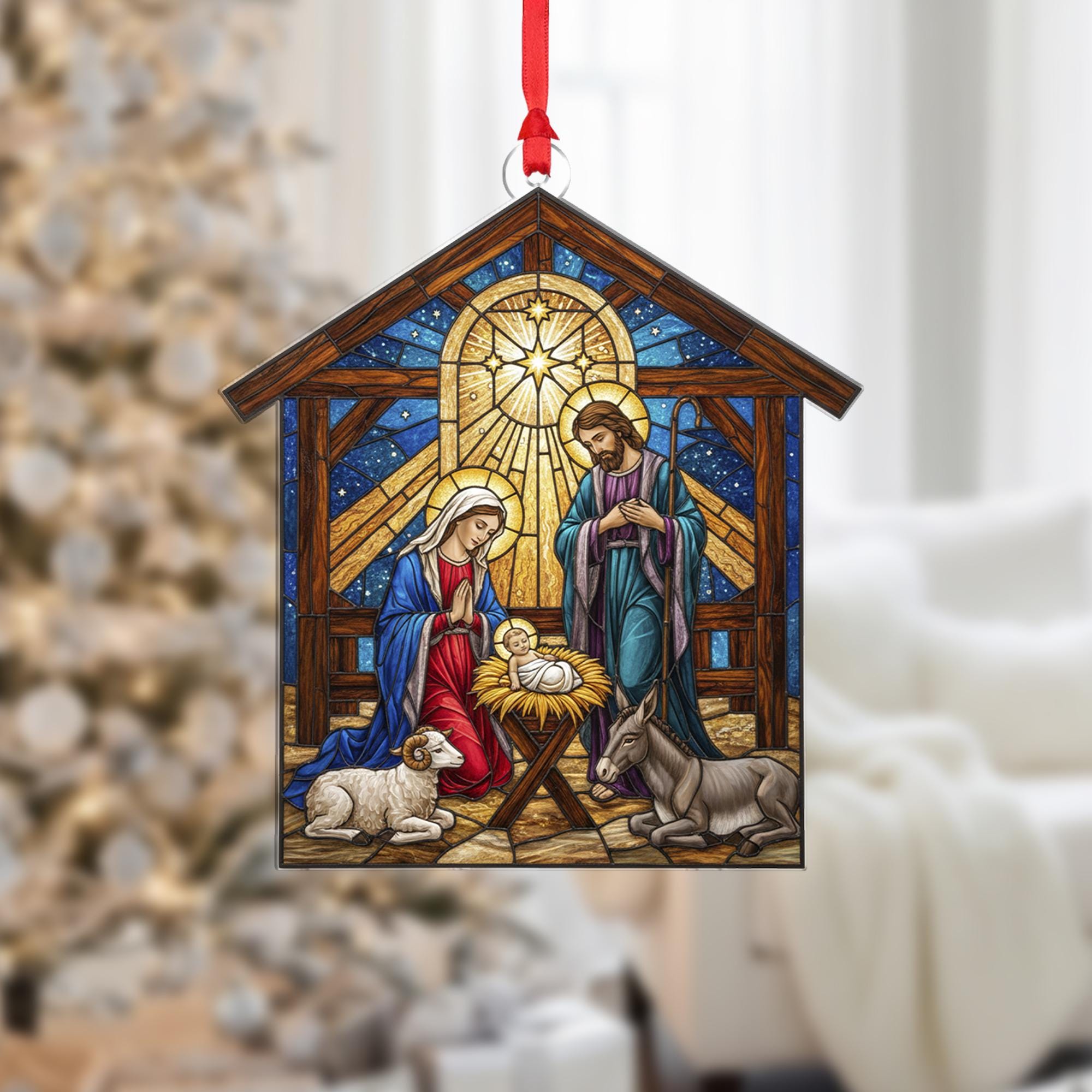 Nativity Scene Christmas Ornament: Holy Family Manger Decoration image 1