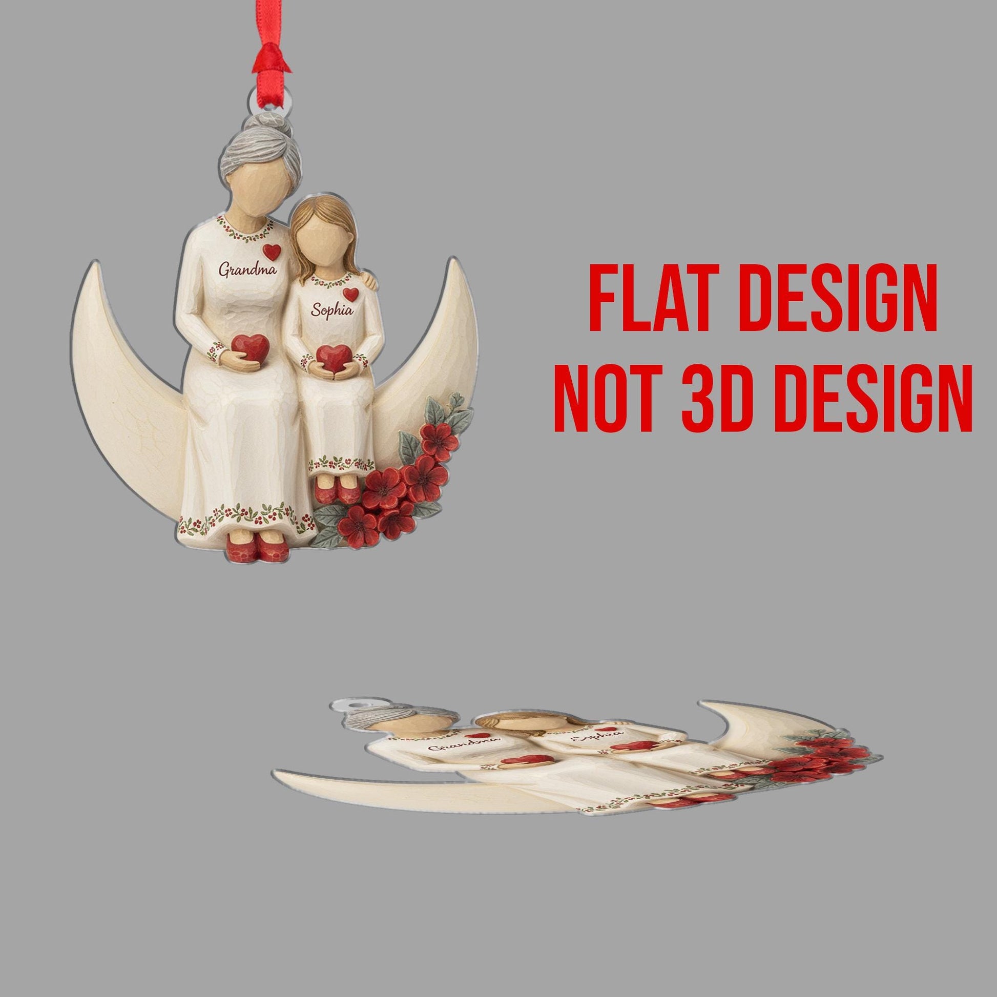 Grandma & Grandchild Christmas Ornament: Personalized Moon Tree Hanging Decoration image 3