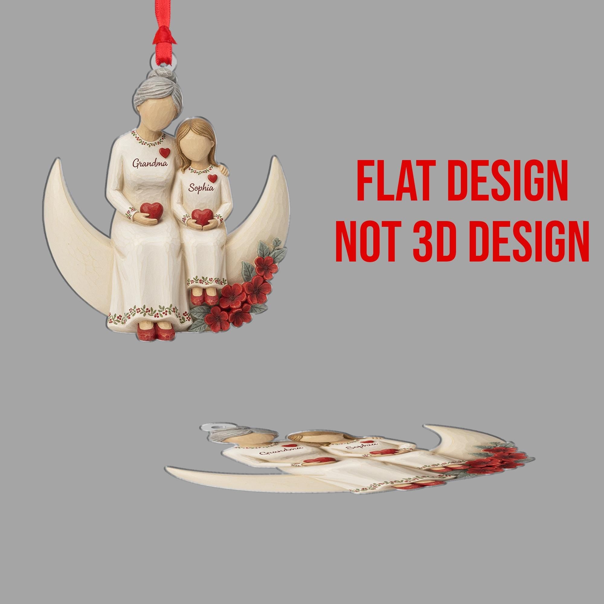 Grandma & Grandchild Christmas Ornament: Personalized Moon Tree Hanging Decoration image 3