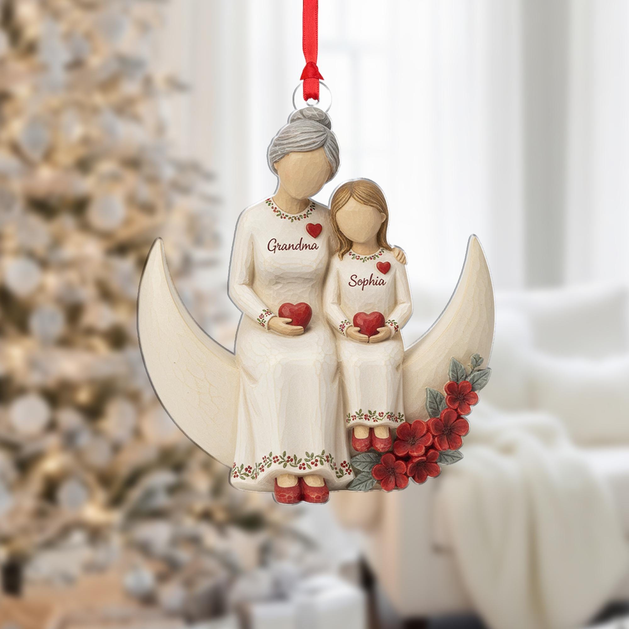 Grandma & Grandchild Christmas Ornament: Personalized Moon Tree Hanging Decoration image 4