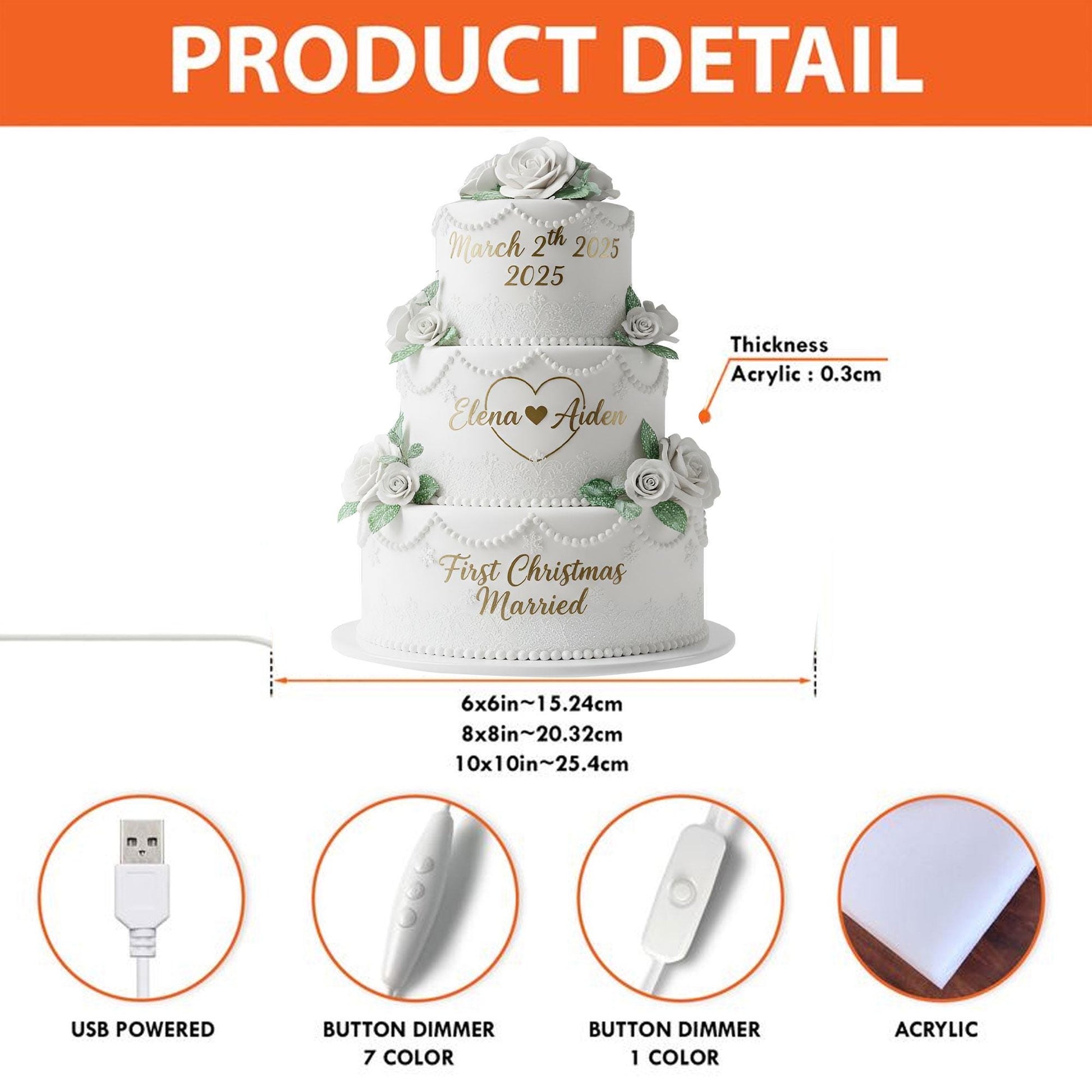 Personalized Wedding Cake Light Box: First Christmas Married 2025, Custom Couple Name & Date image 7