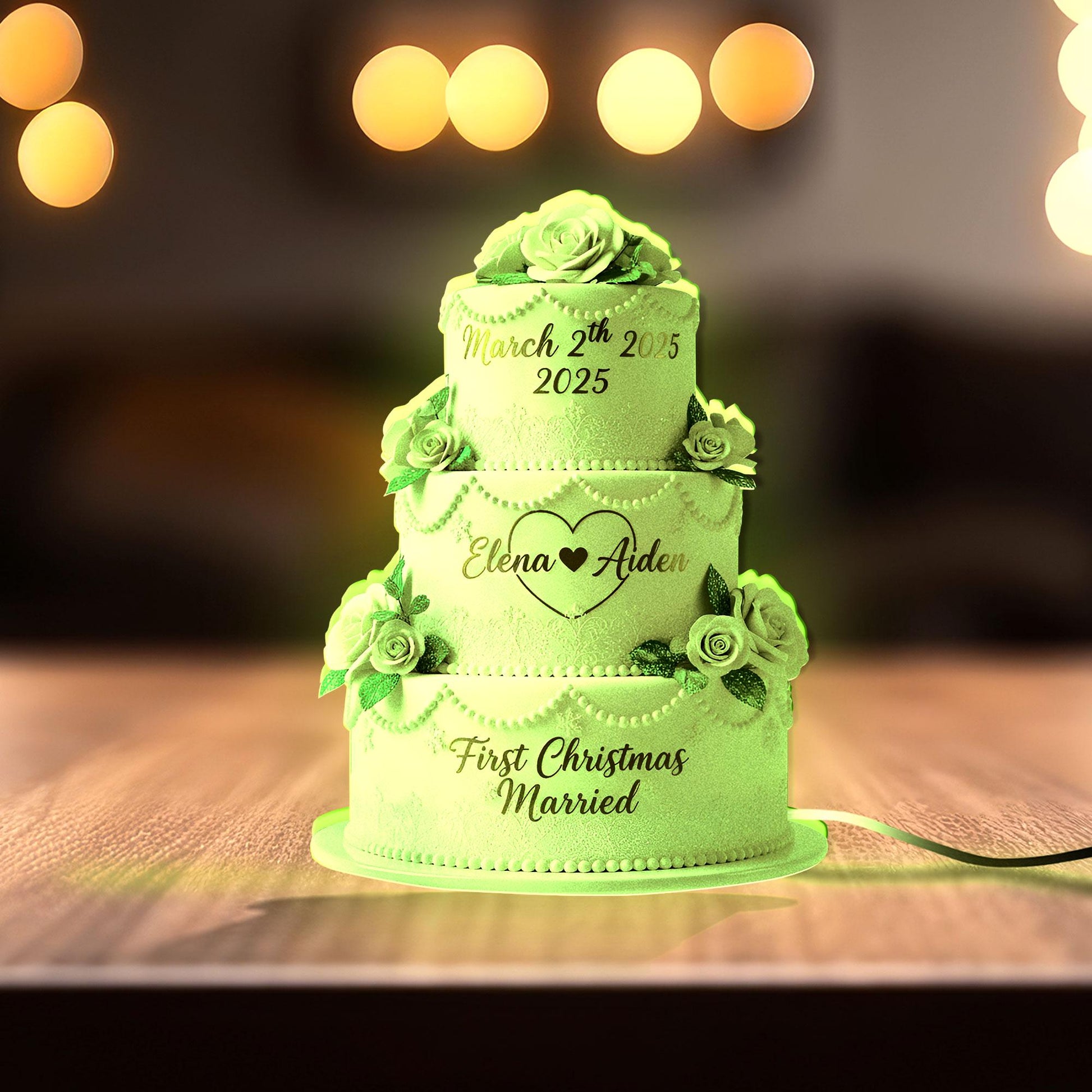 Personalized Wedding Cake Light Box: First Christmas Married 2025, Custom Couple Name & Date image 3