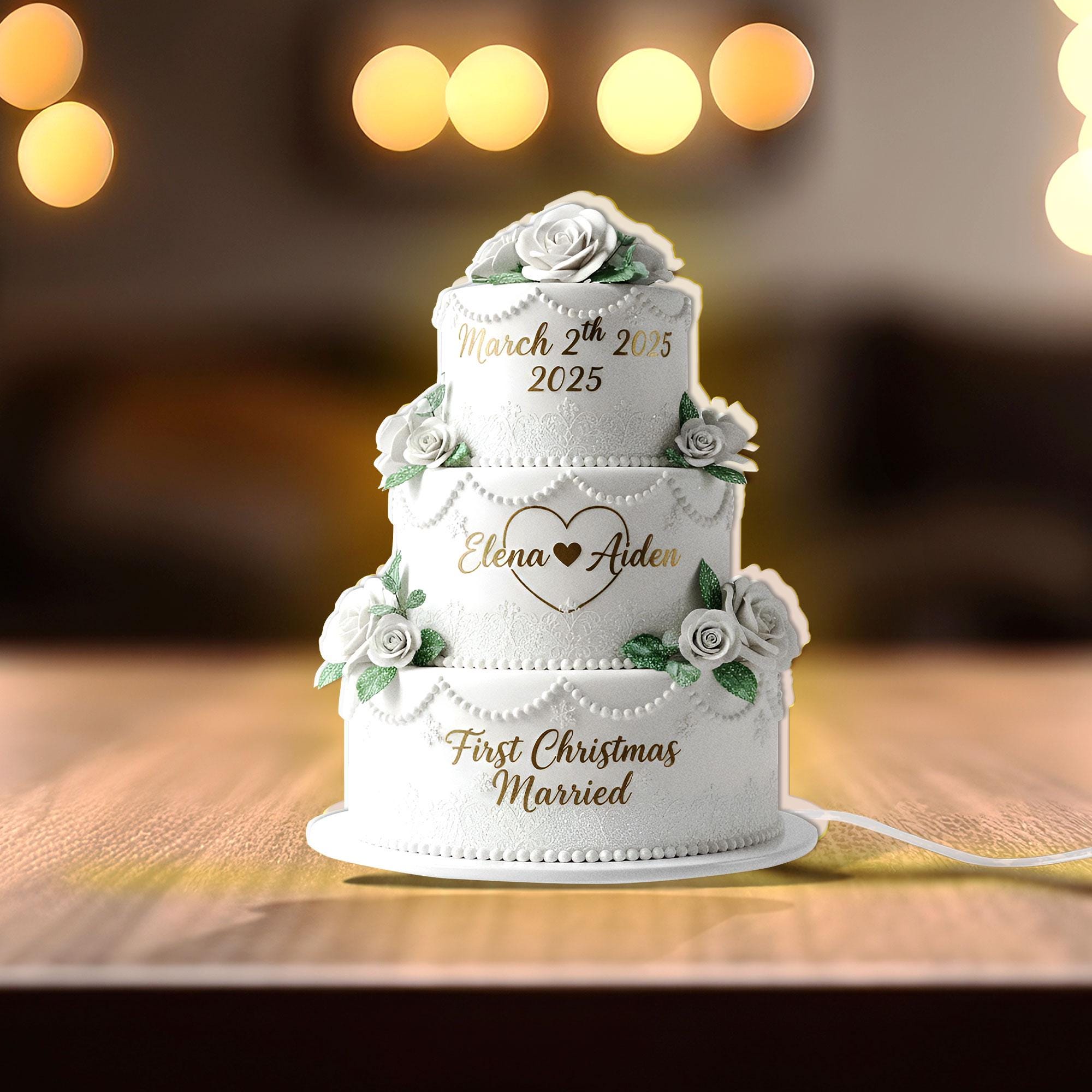 Personalized Wedding Cake Light Box: First Christmas Married 2025, Custom Couple Name & Date image 4