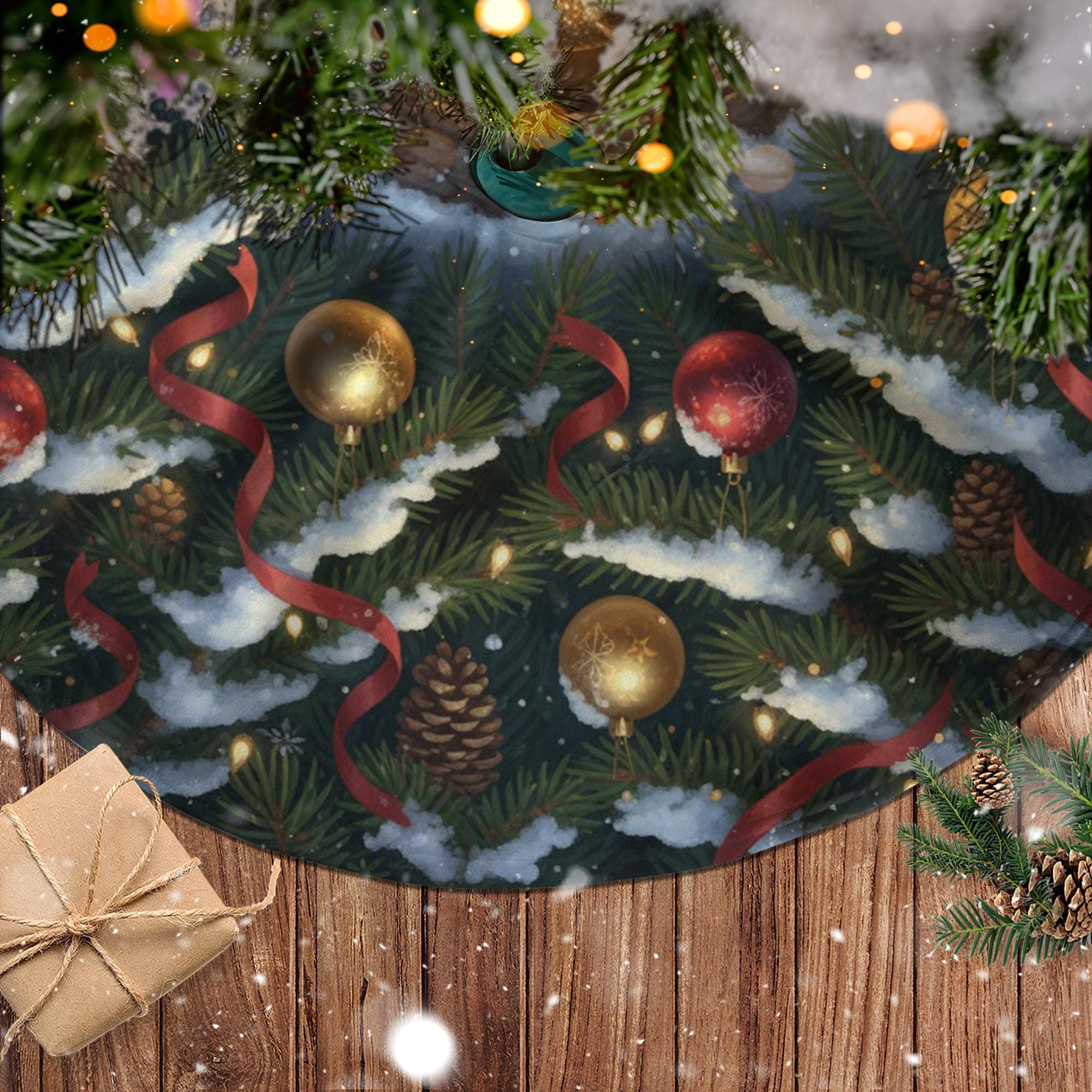 Christmas Tree Skirt: Owl in Snow Hollow, Pine Branch Border image 2